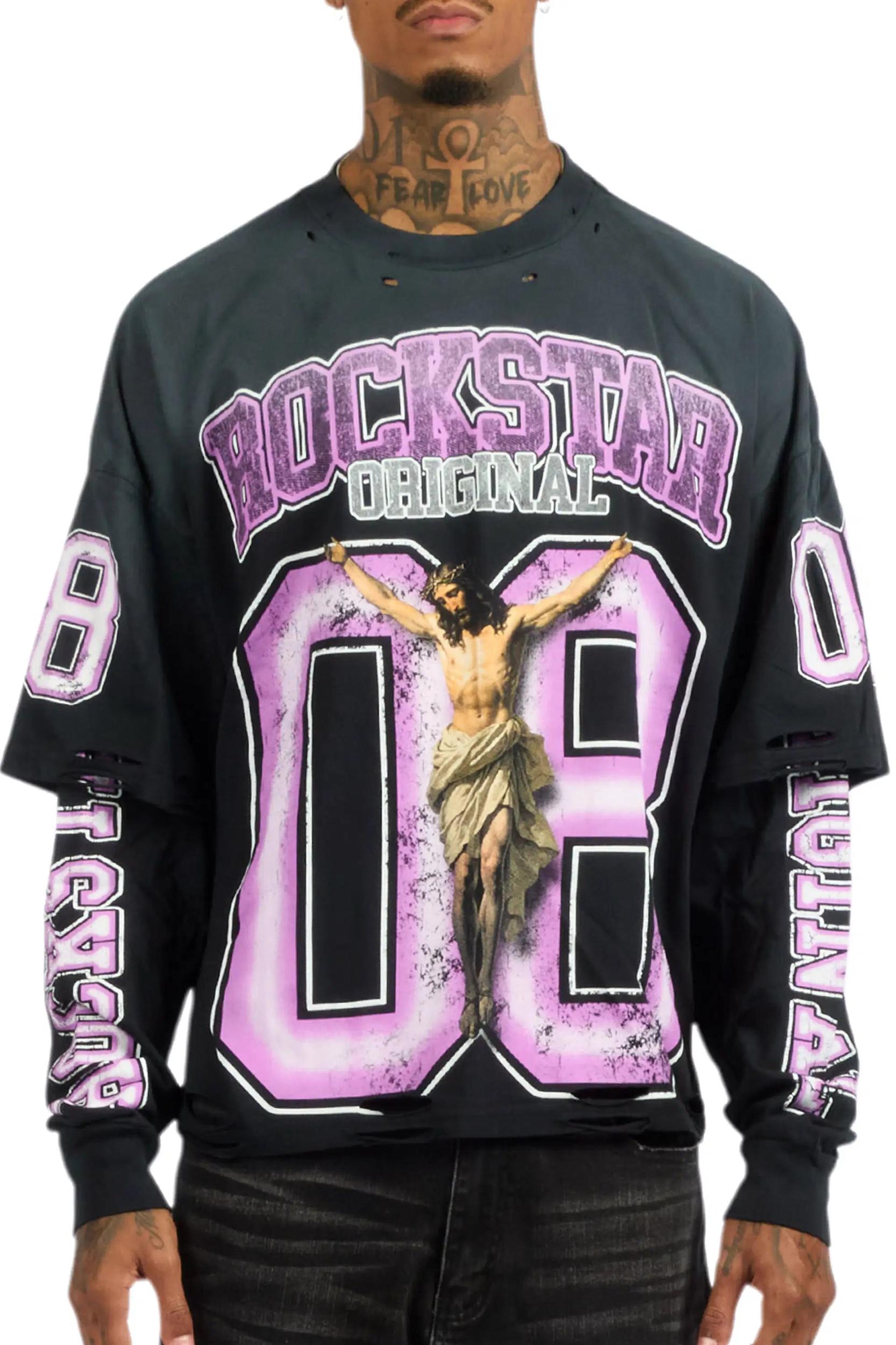 Fields Black/Purple Double Layer Long Sleeve Graphic T-Shirt Male Product Image