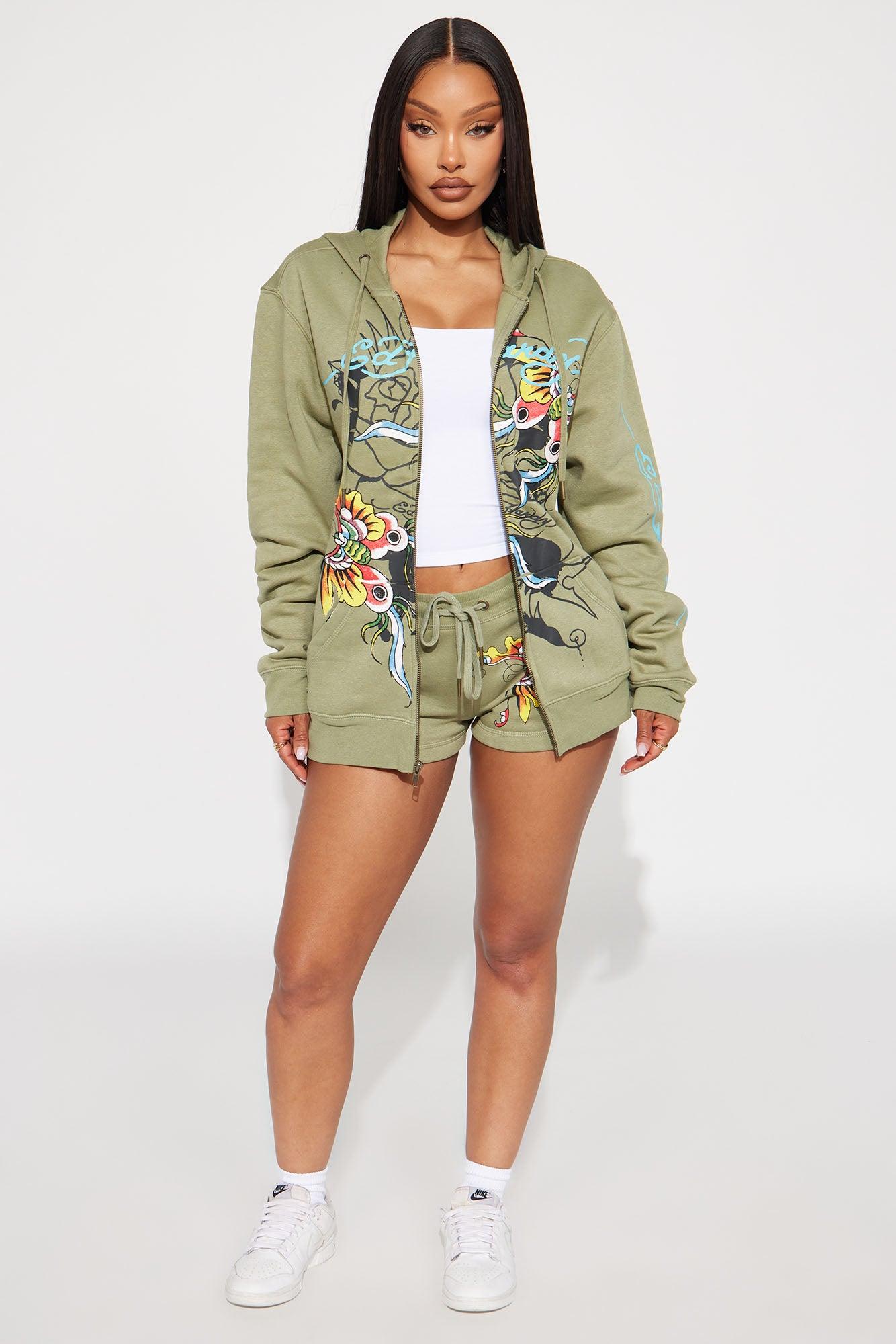 Ed Hardy Butterfly Zip Up Hoodie - Sage Product Image