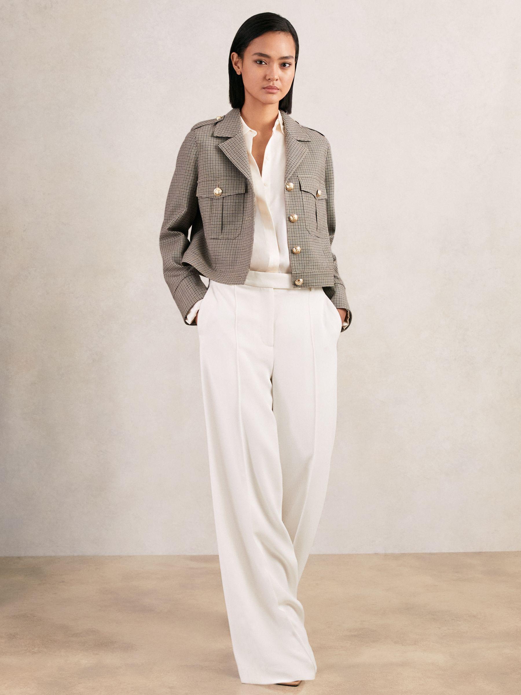 Wool Twin-Pocket Cropped Jacket in Neutral Check Product Image