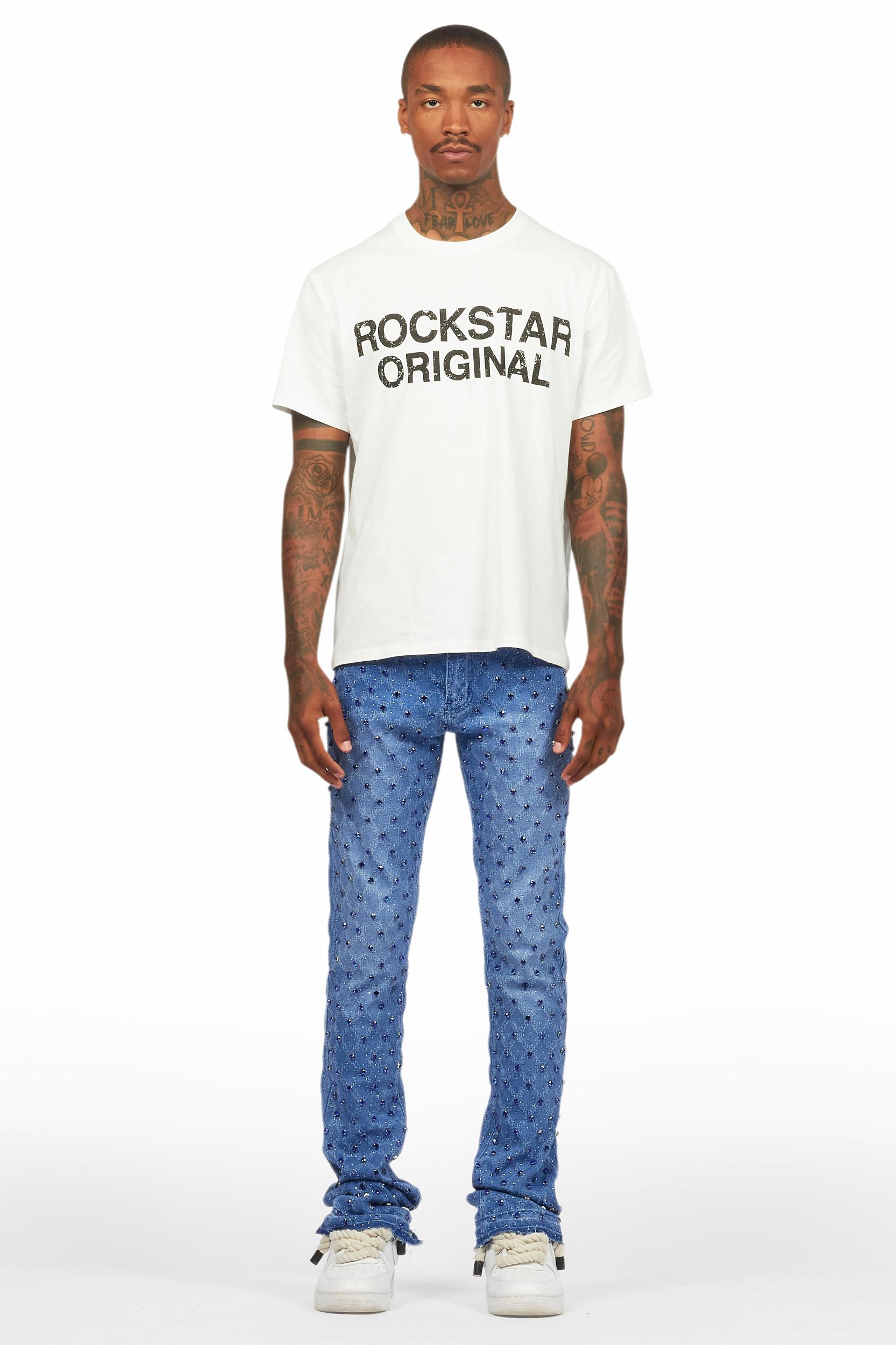 Glit Royal Blue Rhinestone Stacked Flare Jean Male Product Image