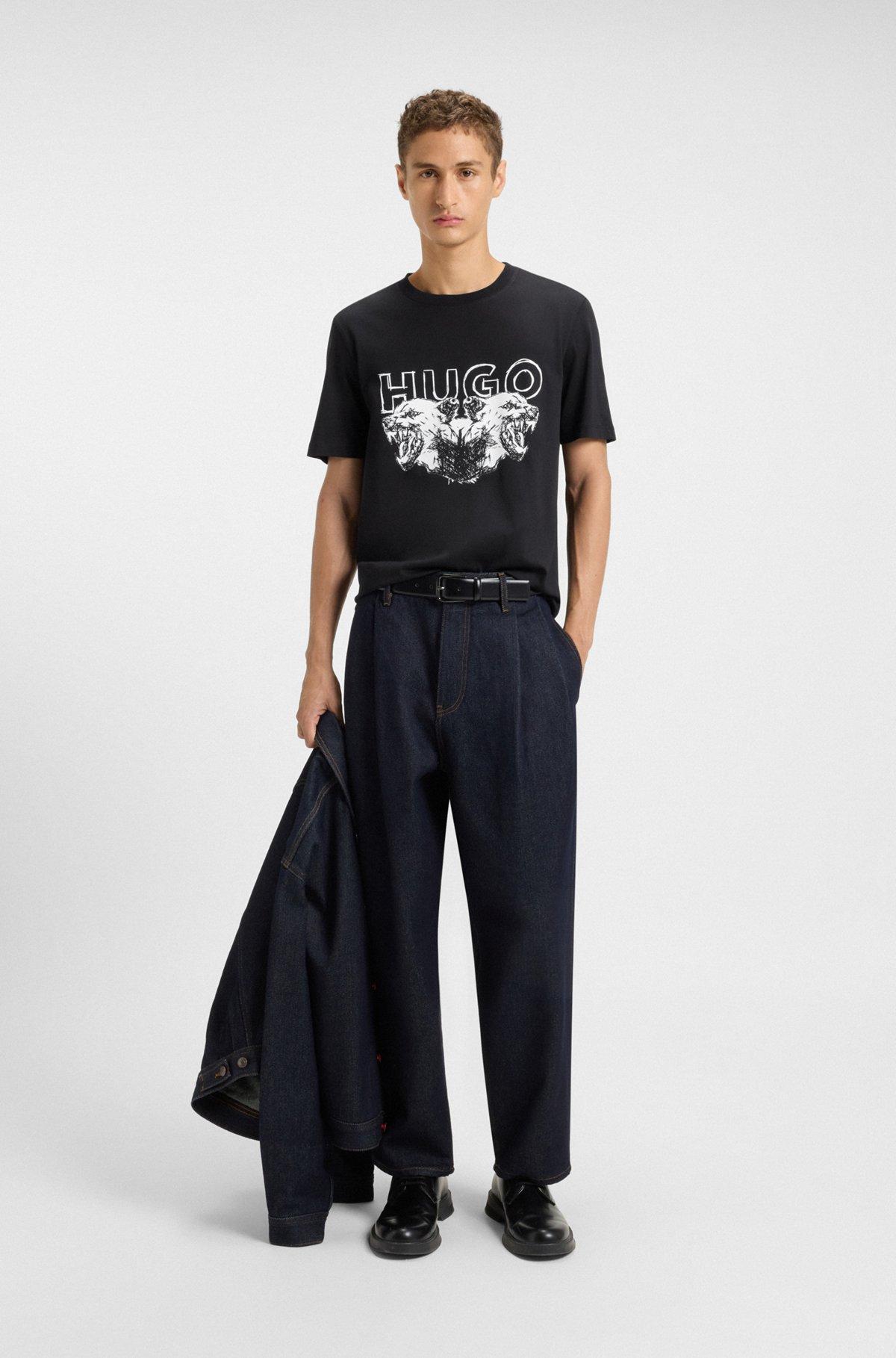 Cotton-jersey T-shirt with logo and animal graphic Product Image