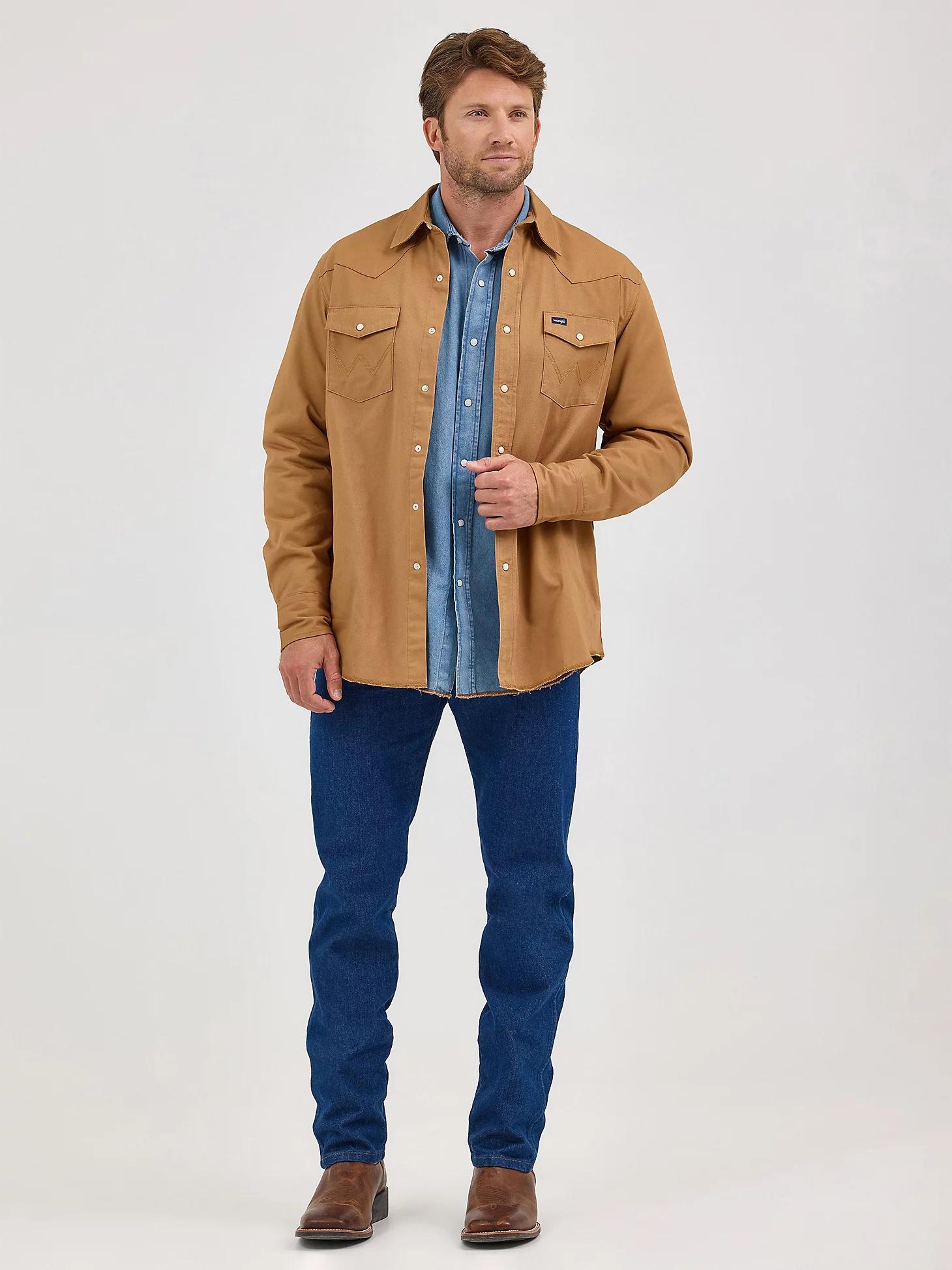 Men's Wrangler® Long Sleeve Flannel Lined Solid Work Shirt in Rawhide Product Image