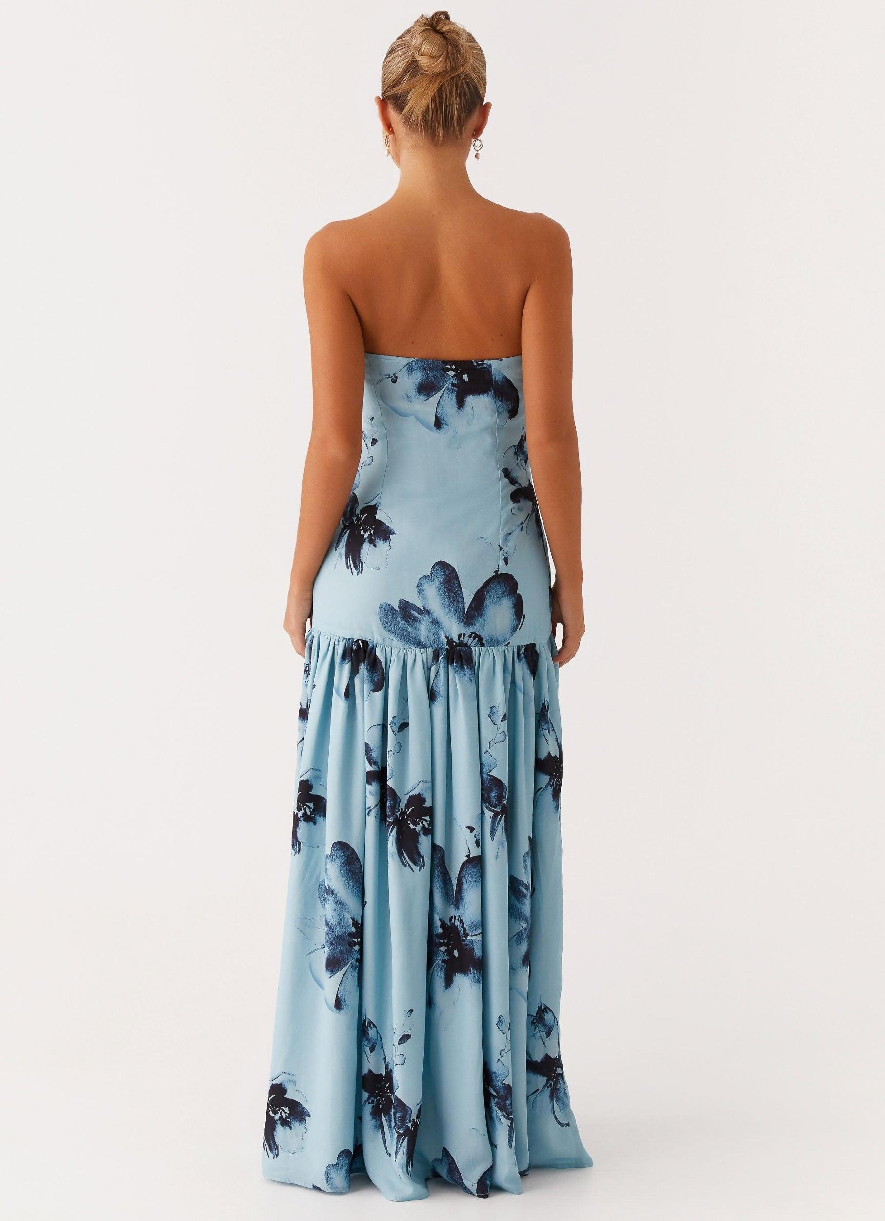 Eden Strapless Maxi Dress - Blue Black Floral Product Image