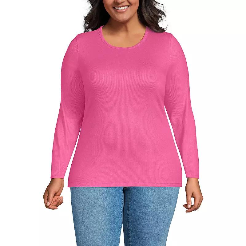 Plus Size Lands' End Long Sleeve Micro Rib Crewneck Top, Women's, Size: 2XL, White Product Image