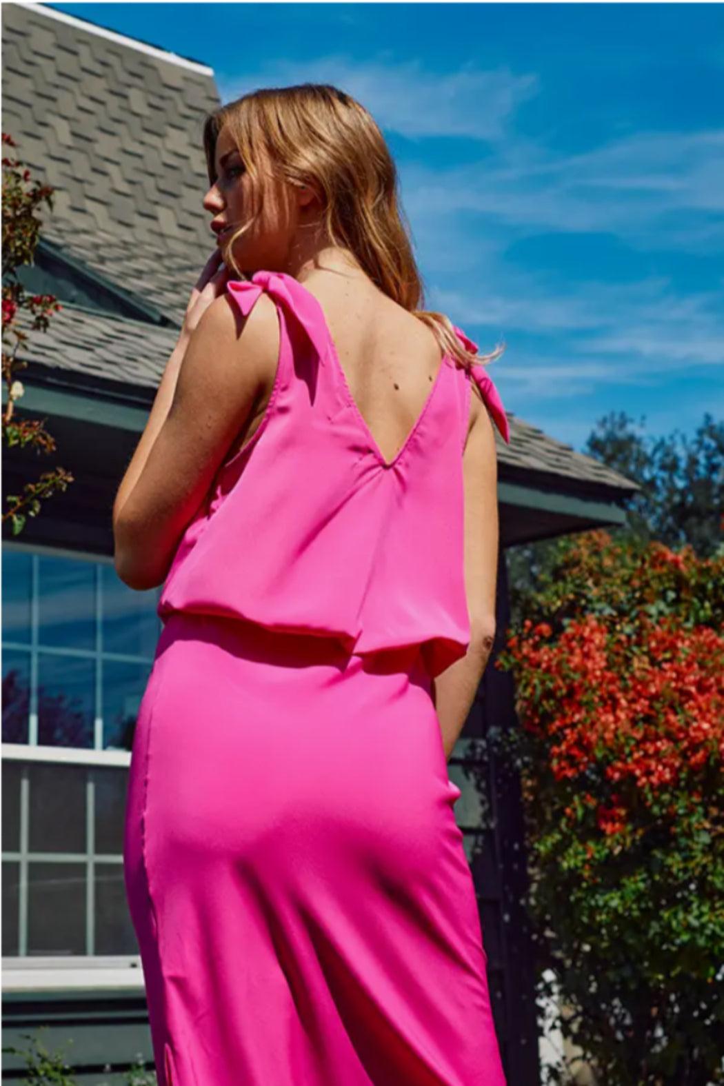 Solid Satin Slit Midi Skirt Product Image