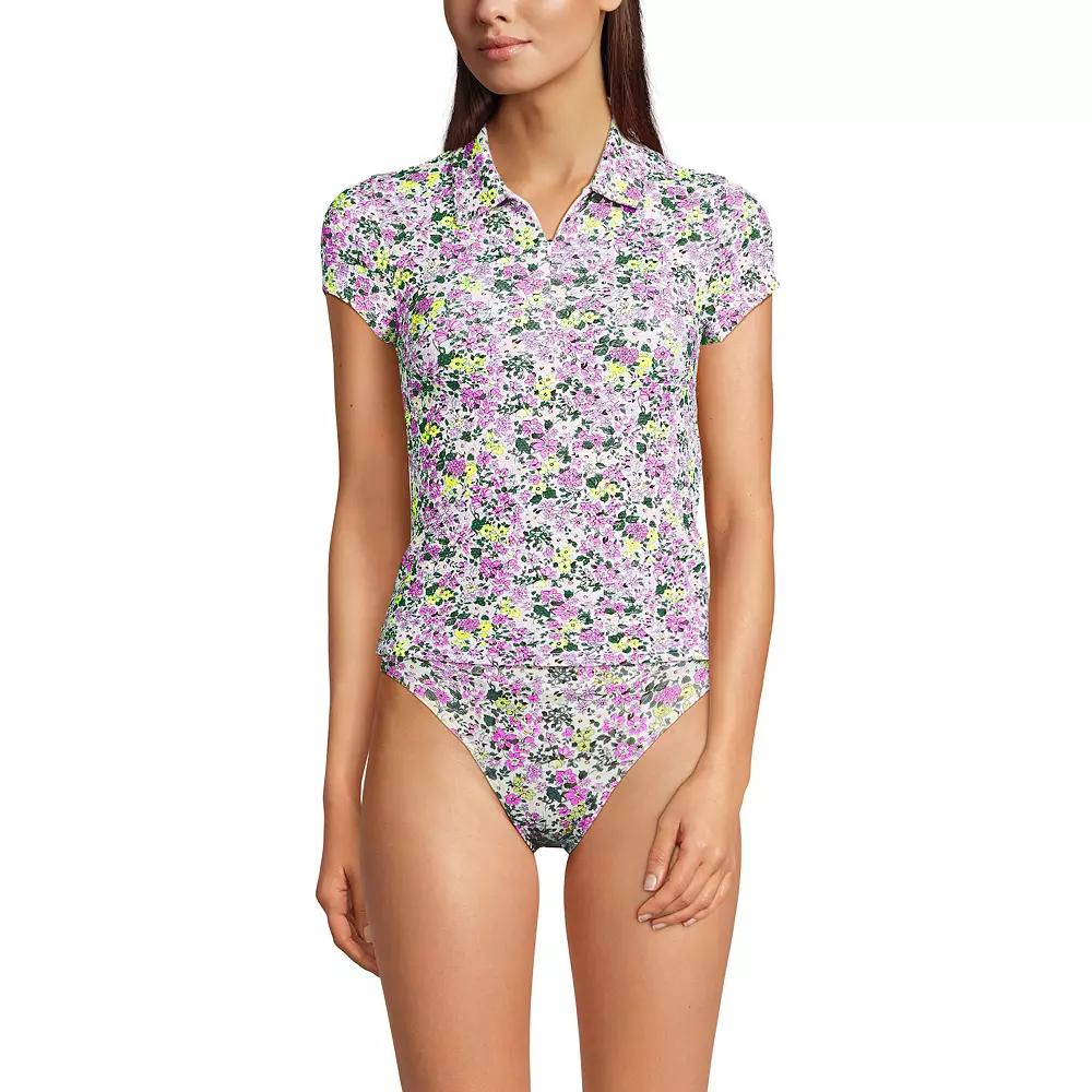 Women's Lands' End Short Sleeve Pique Johnny Collar UPF 50 Rashguard,  Product Image