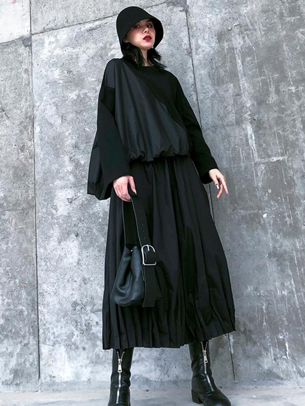 Stylish Black Solid Color High Waisted Wide Leg Pants Product Image