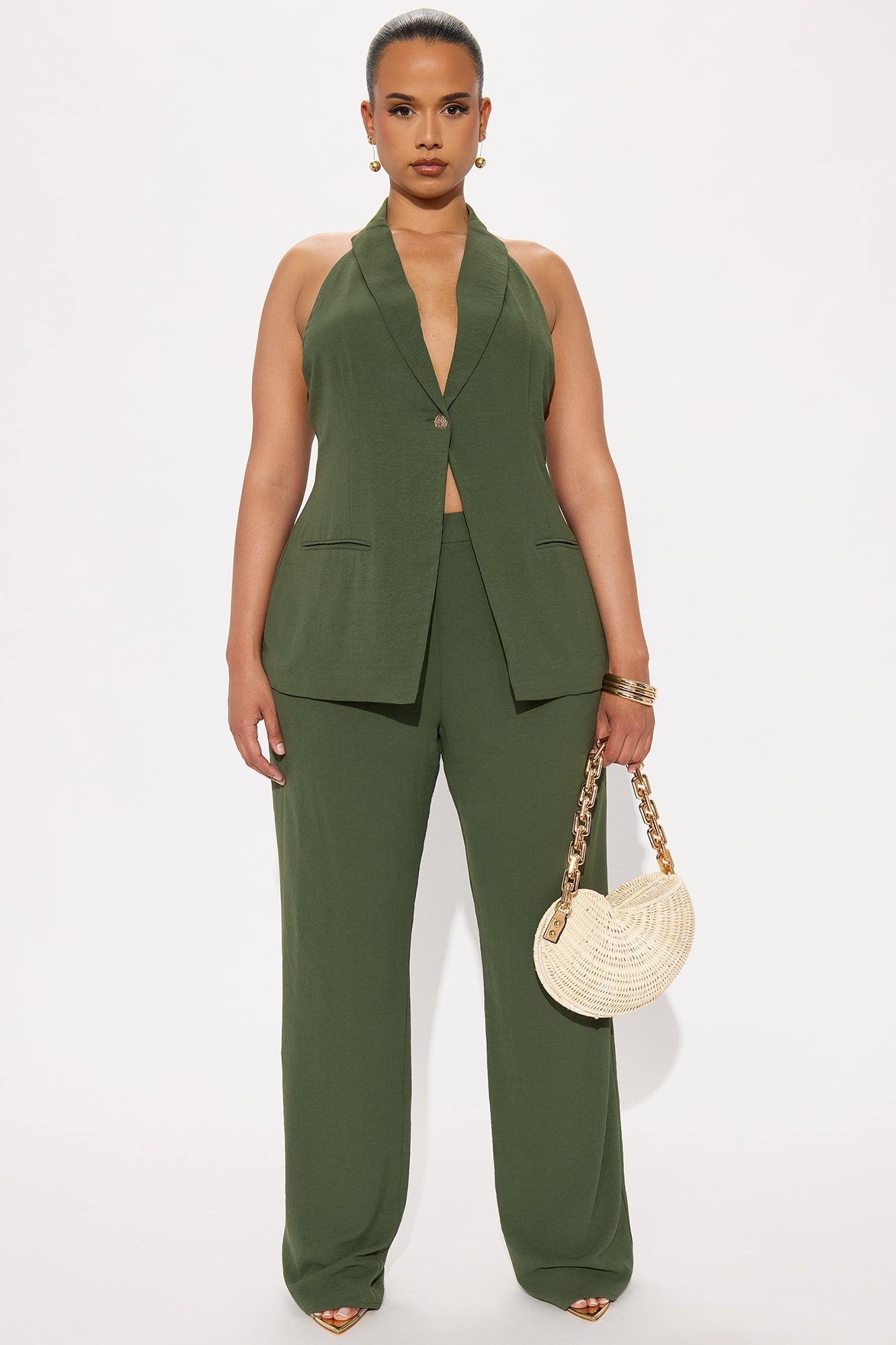 Clementine Backless Vest Pant Set - Olive Female Product Image