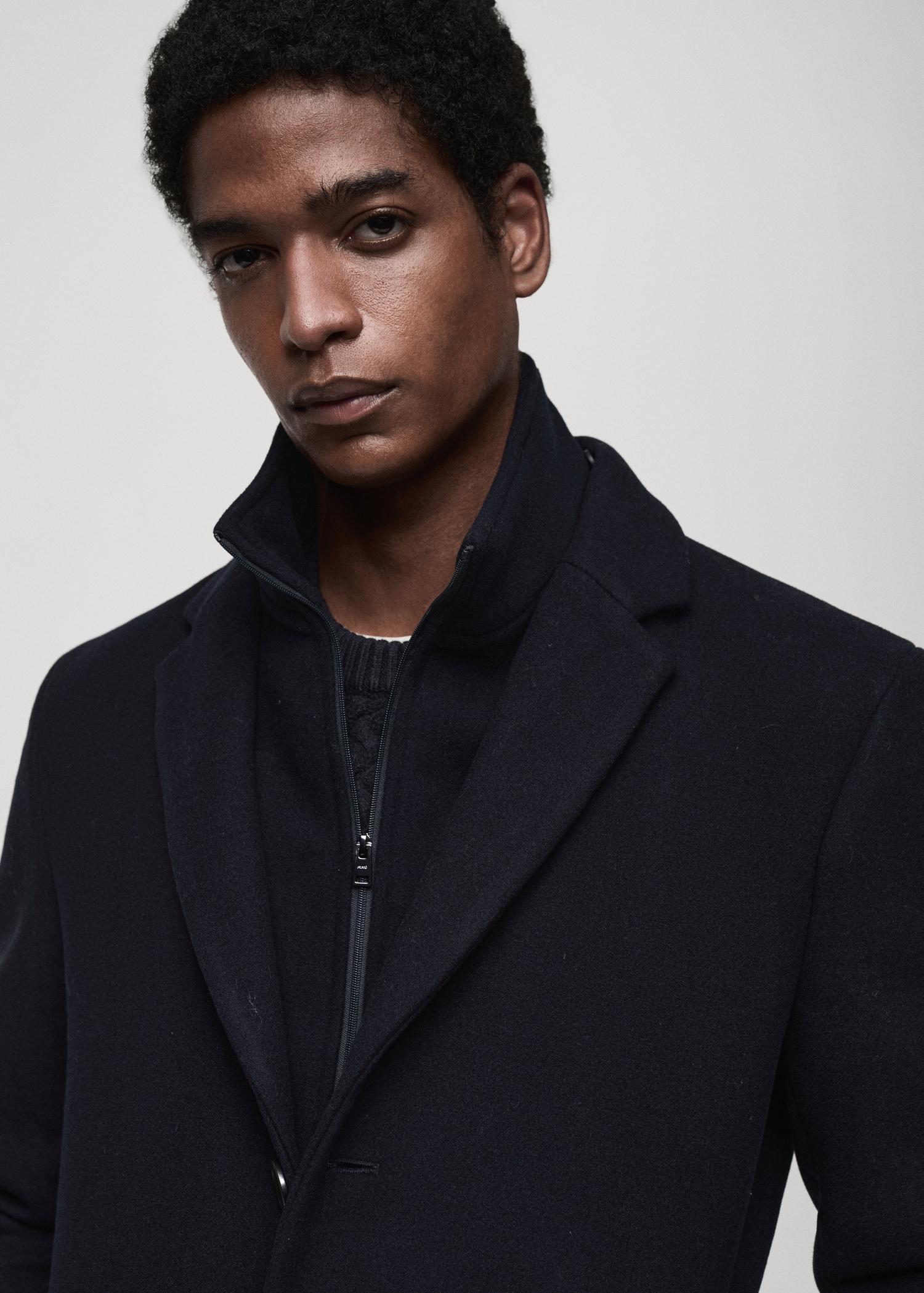 Detachable hood wool coat - Men | MANGO USA Product Image
