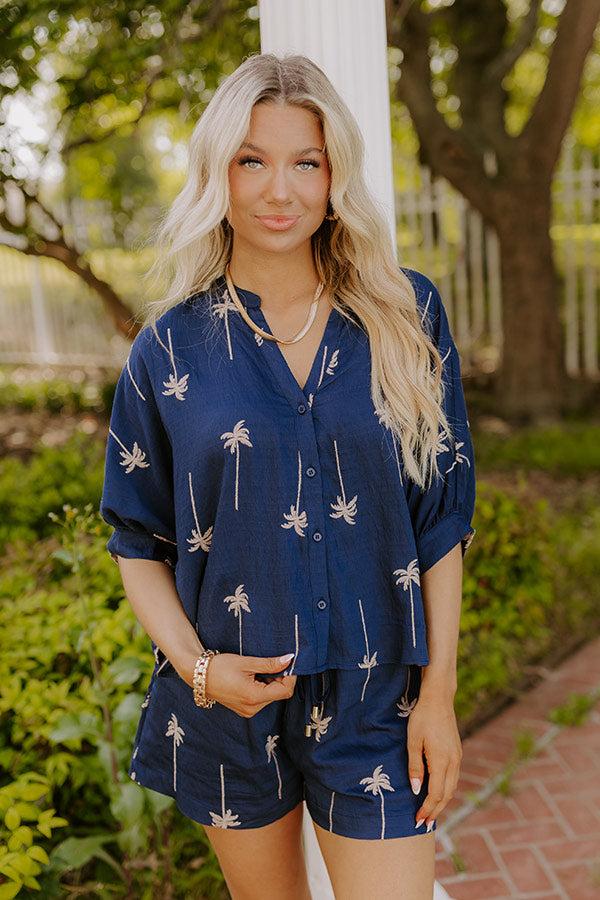 Palm Tree Oasis Embroidered Button Down Top Product Image