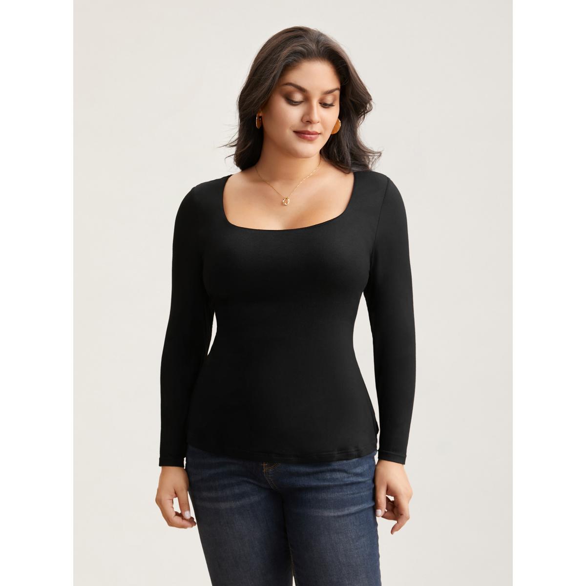 Plus Size Supersoft Essentials Solid U Neck T-shirt Black Women Elegant Non U-neck Skinny Everyday T-shirts BloomChic 12/L Product Image