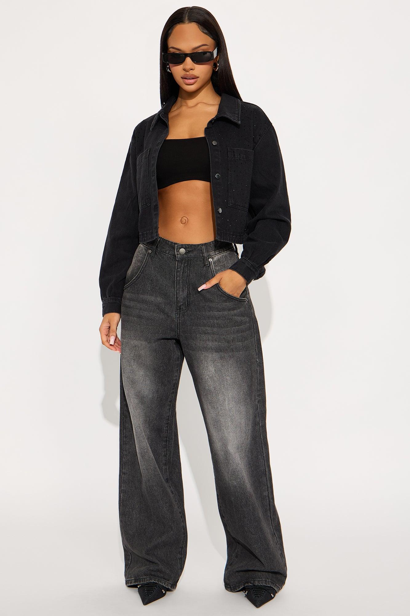 Shine Thru Embellished Denim Shacket - Black Wash Female Product Image