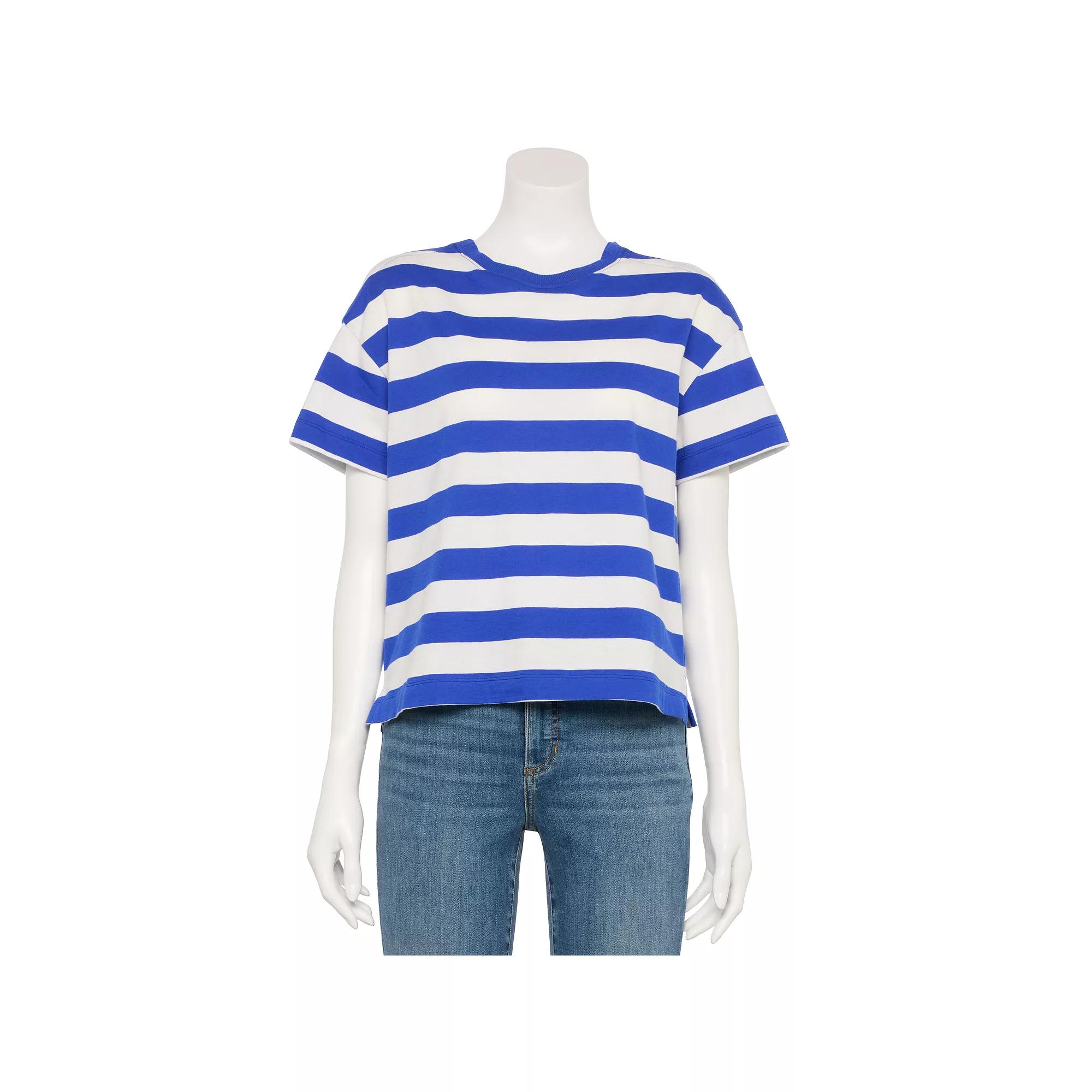 Women's Sonoma Goods For Life® Adaptive Boxy T-Shirt, Size: Medium, White Blue Stripe Product Image