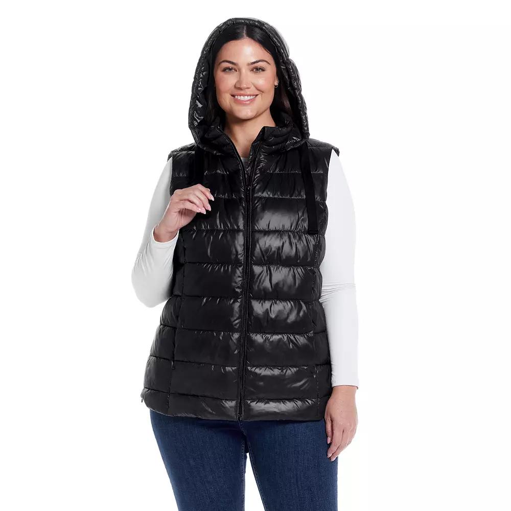 Plus Size Weathercast Hooded Puffer Vest, Women's, Size: 2XL, Black Product Image