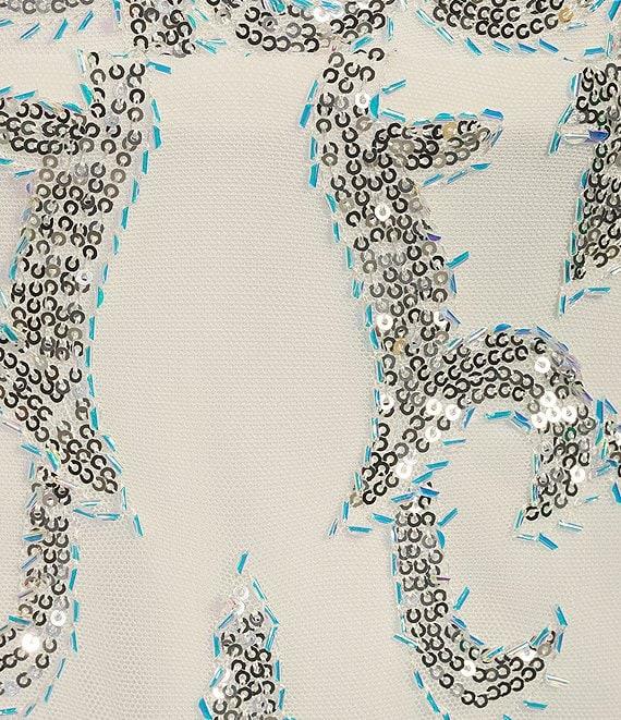 Jump Beaded Sequin Pattern V-Neck Spaghetti Strap Tulle Tie Back Dress Product Image