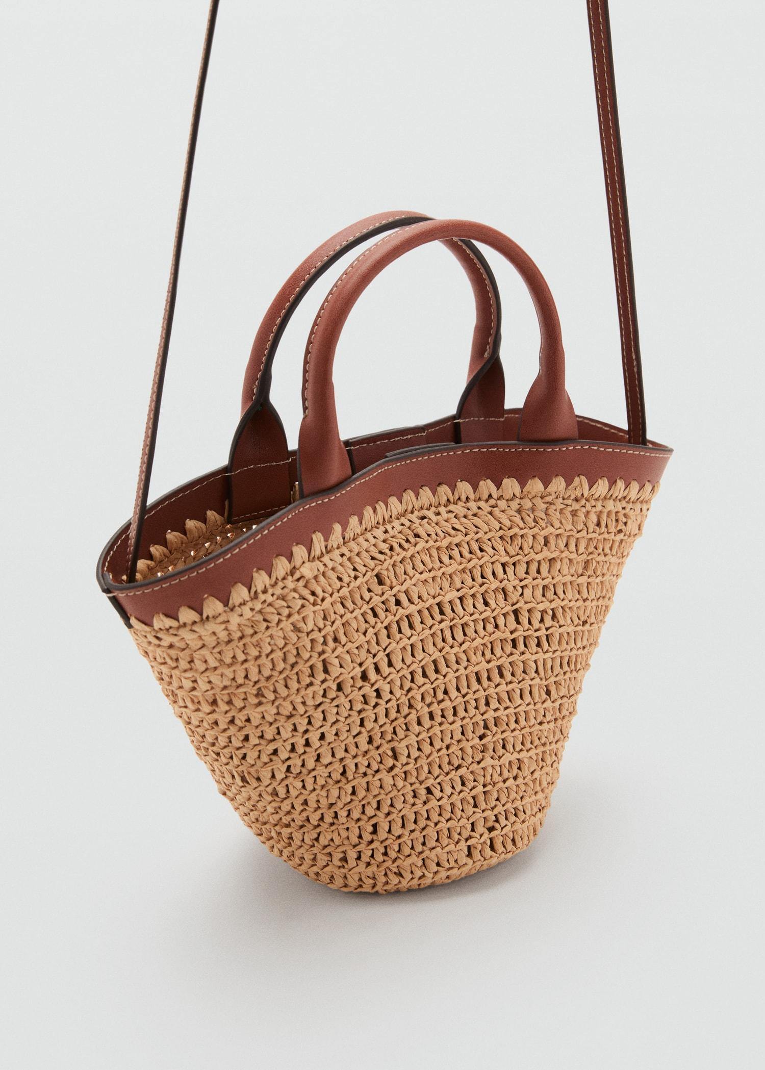 Small double-handle natural fiber bag - Women | MANGO USA Product Image