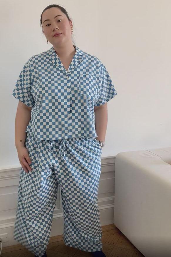 Long Lounge BOTTOM ONLY - Aqua Check Product Image