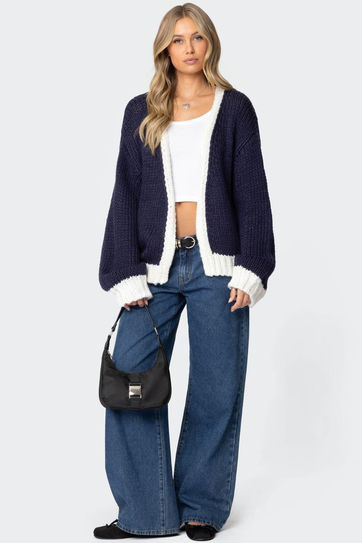 Contrast Chunky Knit Cardigan Product Image