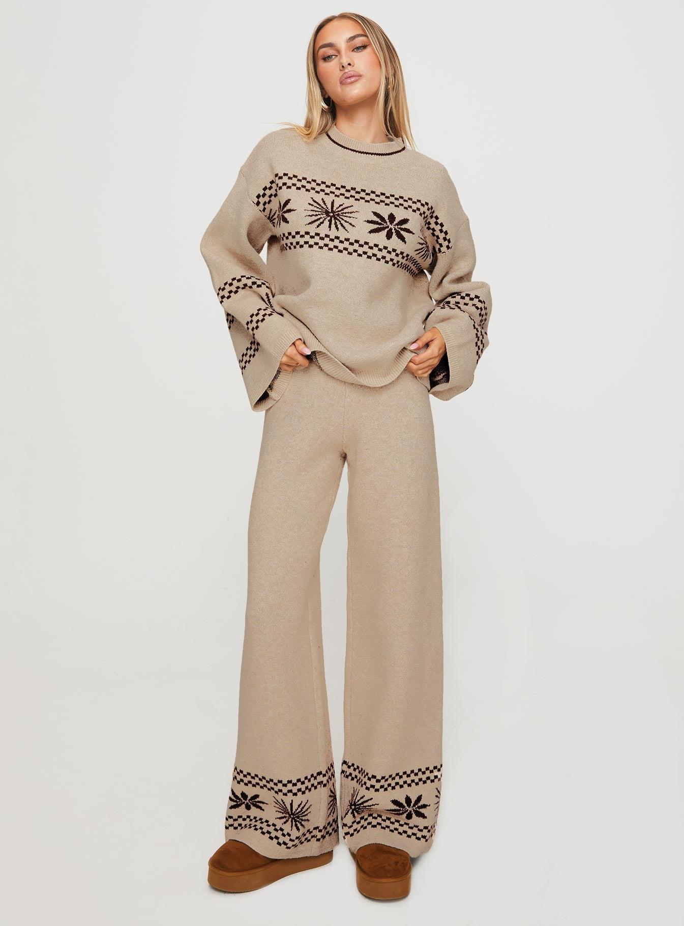Anok Graphic Sweater Cream / Brown Product Image