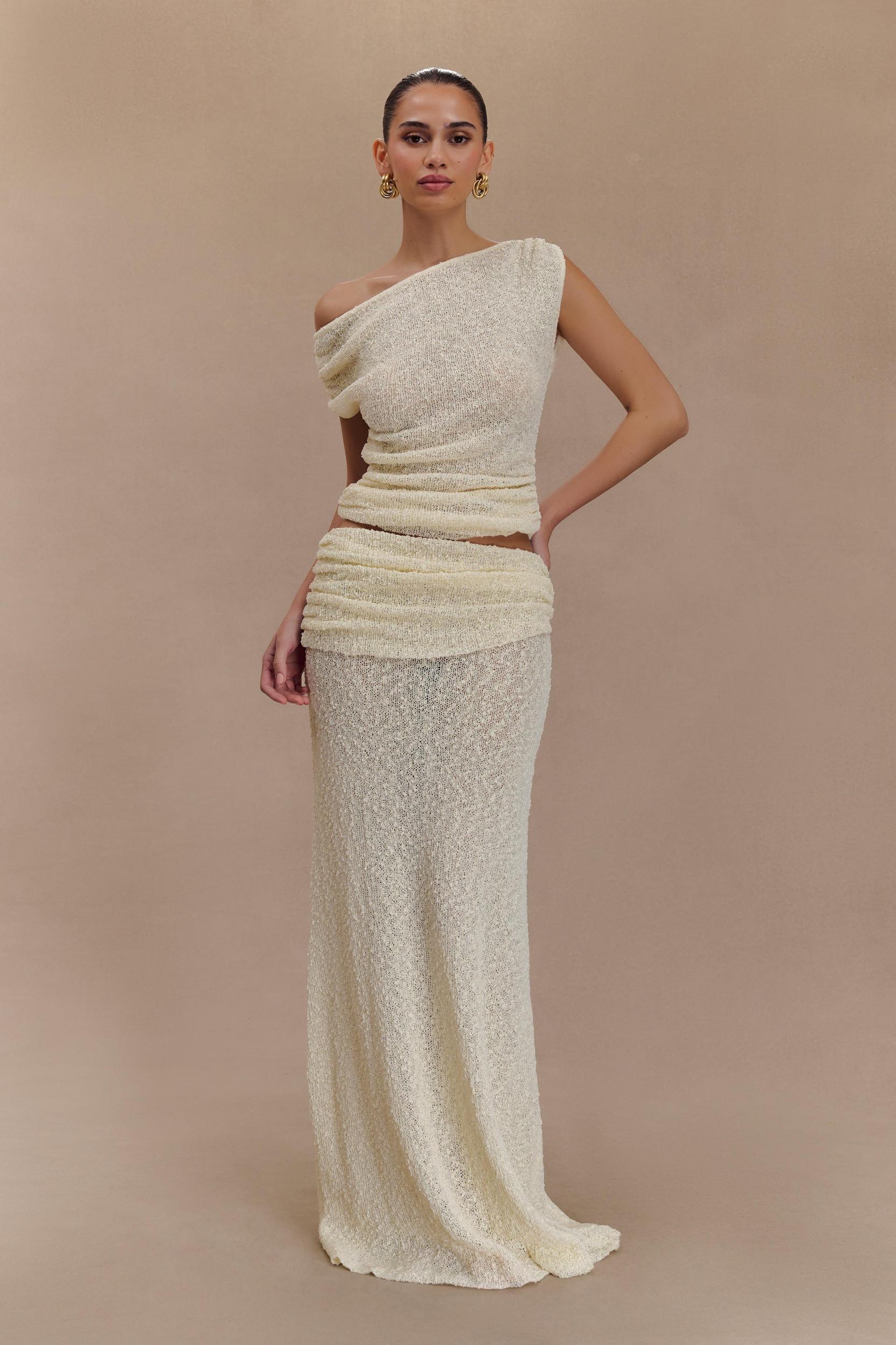 Chloe Off Shoulder Boucle Knit Top - Ivory Product Image