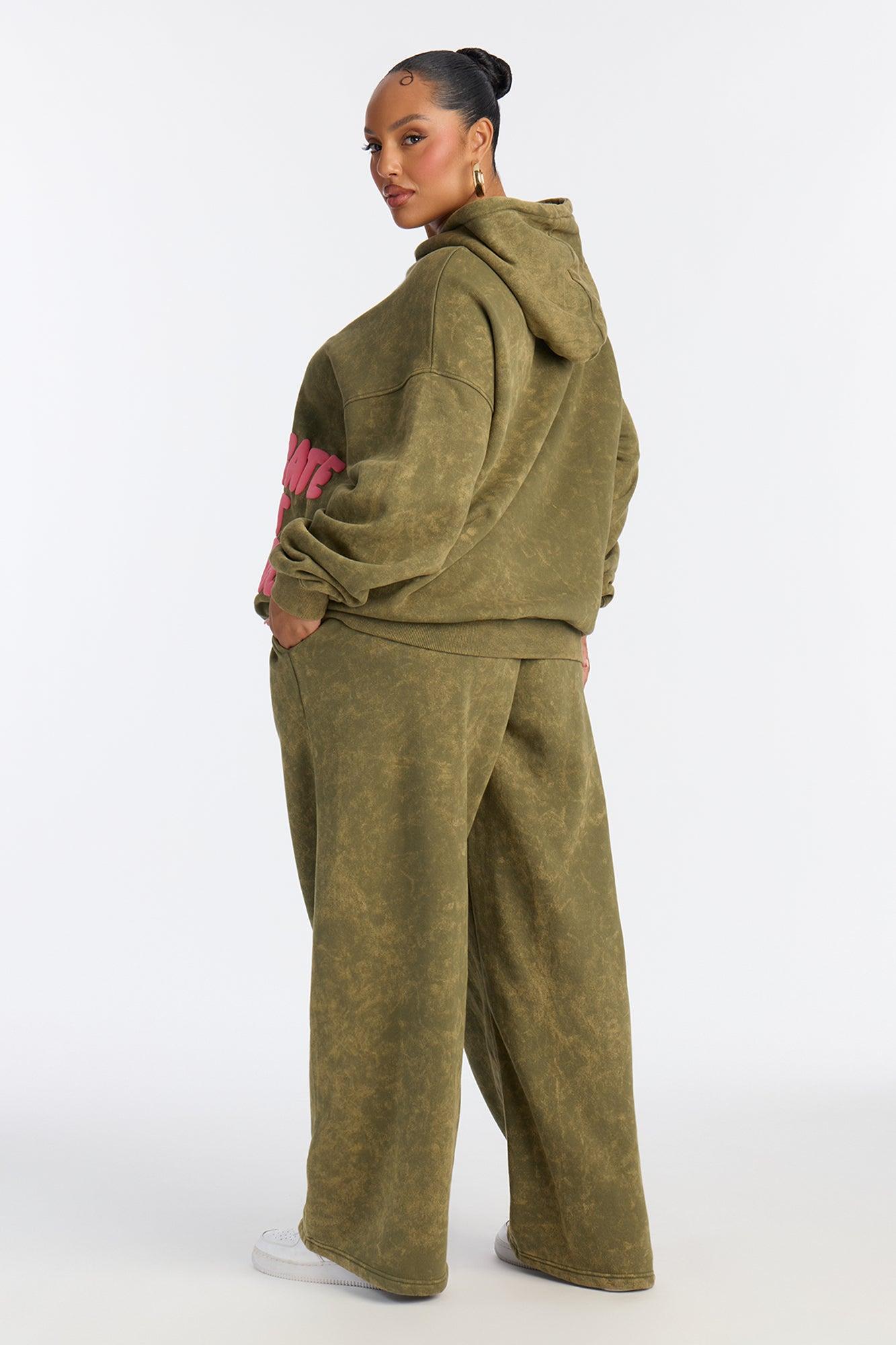 Delicate But Powerful Fleece Hoodie Pant Set - Olive Female Product Image