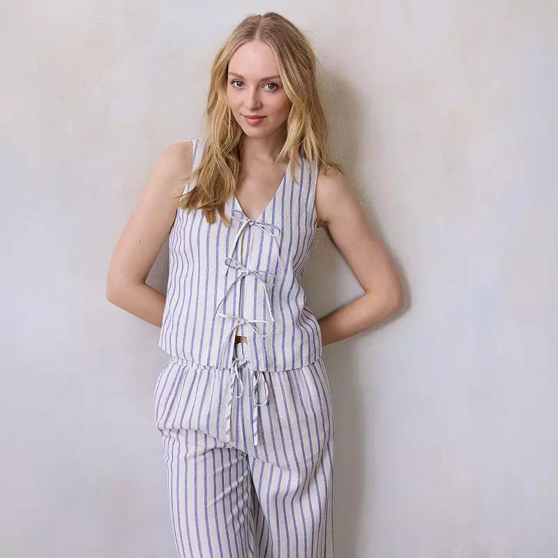 Women's LC Lauren Conrad Tie Front Vest, Size: XS, Blue Jodi Stripe Product Image