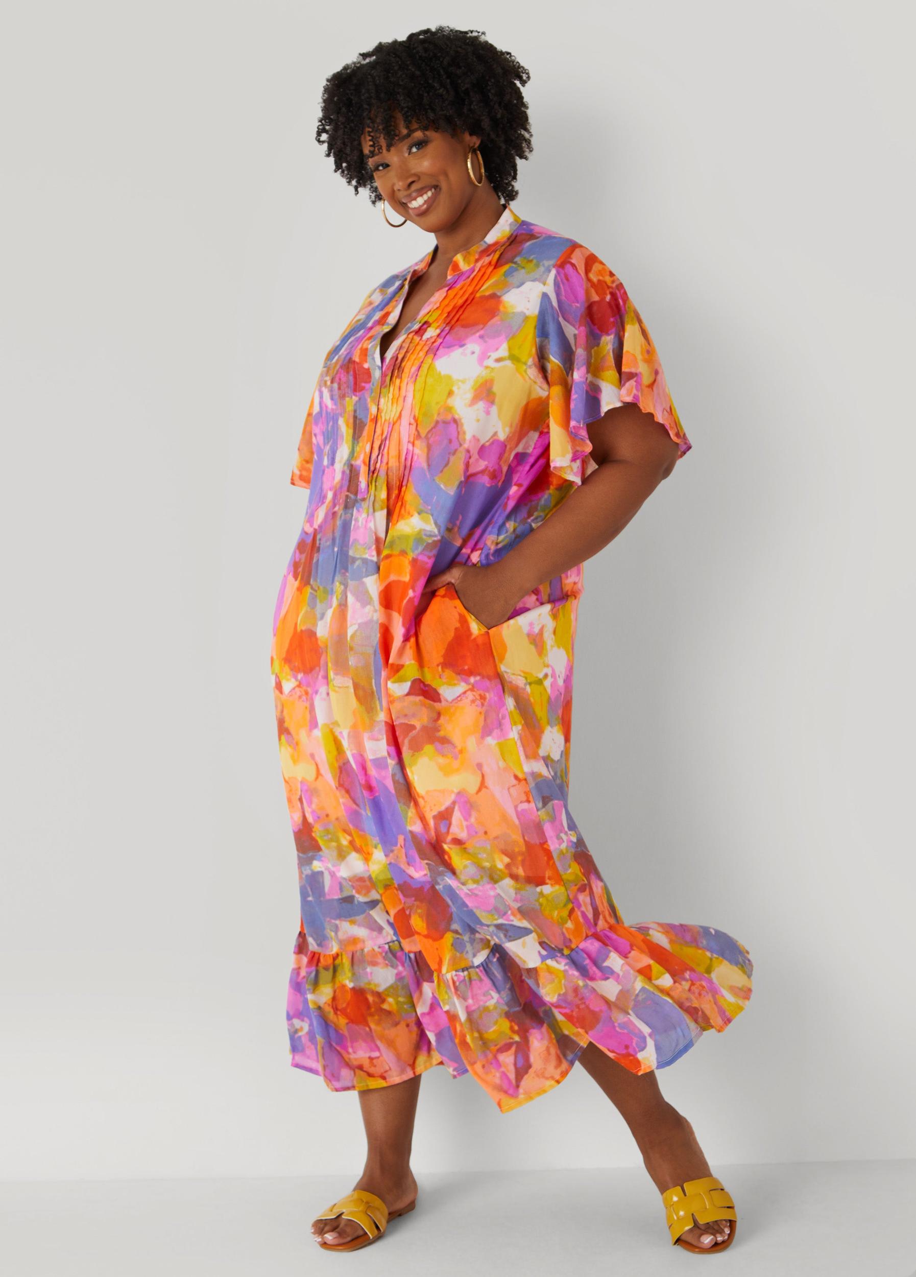 Pleated Watercolor Maxi Dress Product Image