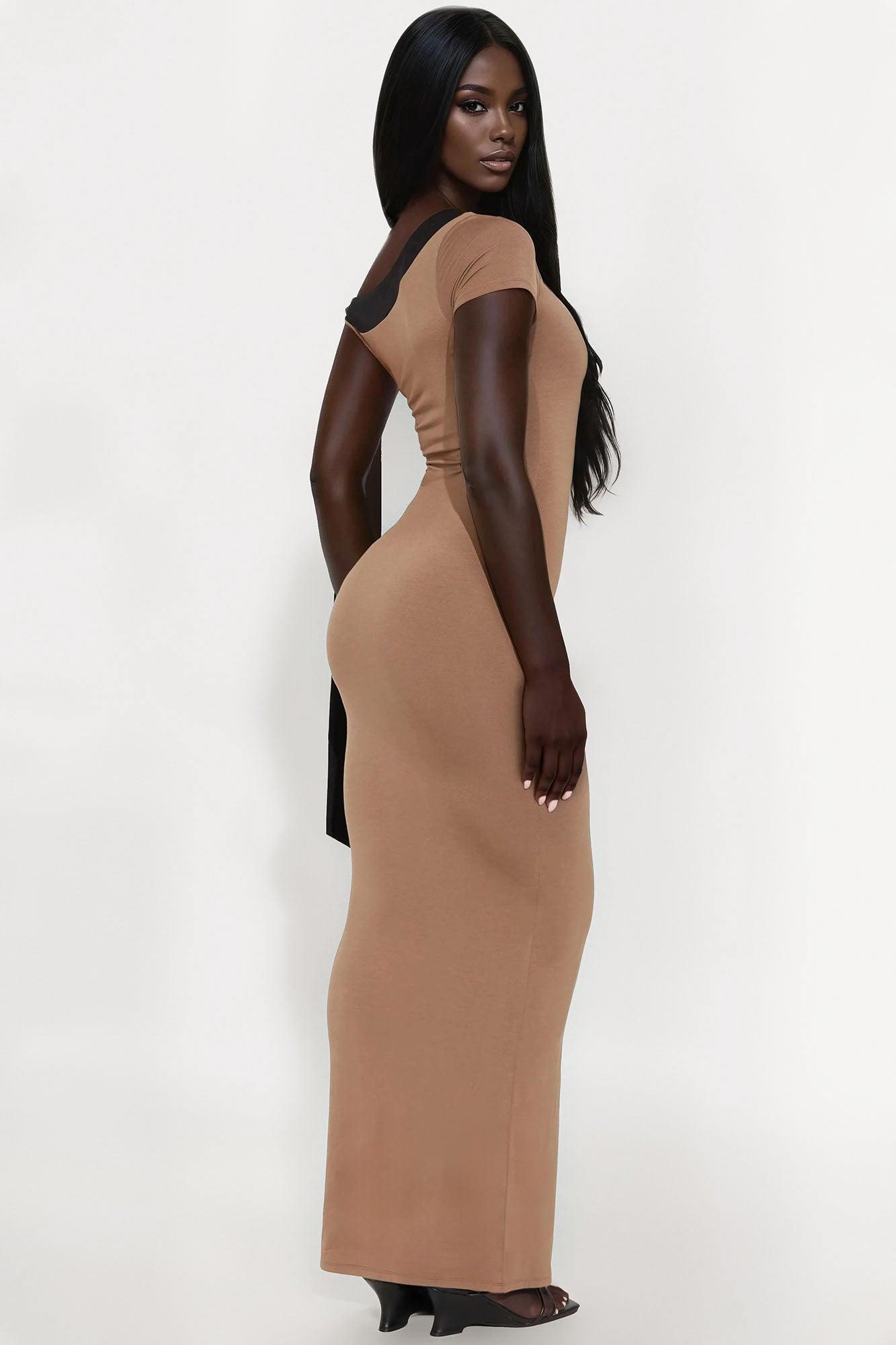 Nina Off Shoulder Maxi Dress - Black/Brown Female Product Image