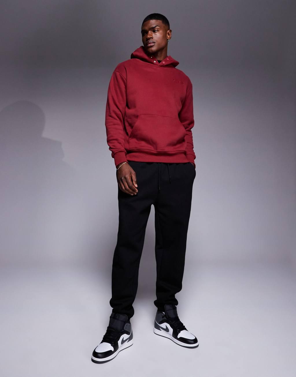 Sixth June back embroidered quote hoodie in burgundy Product Image