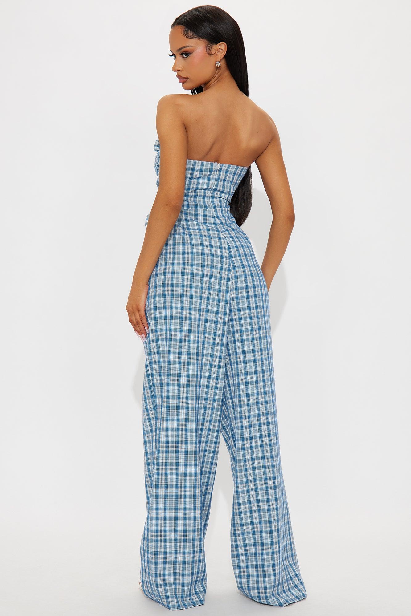 Wrapped And Ready Plaid Jumpsuit - Blue/combo Product Image