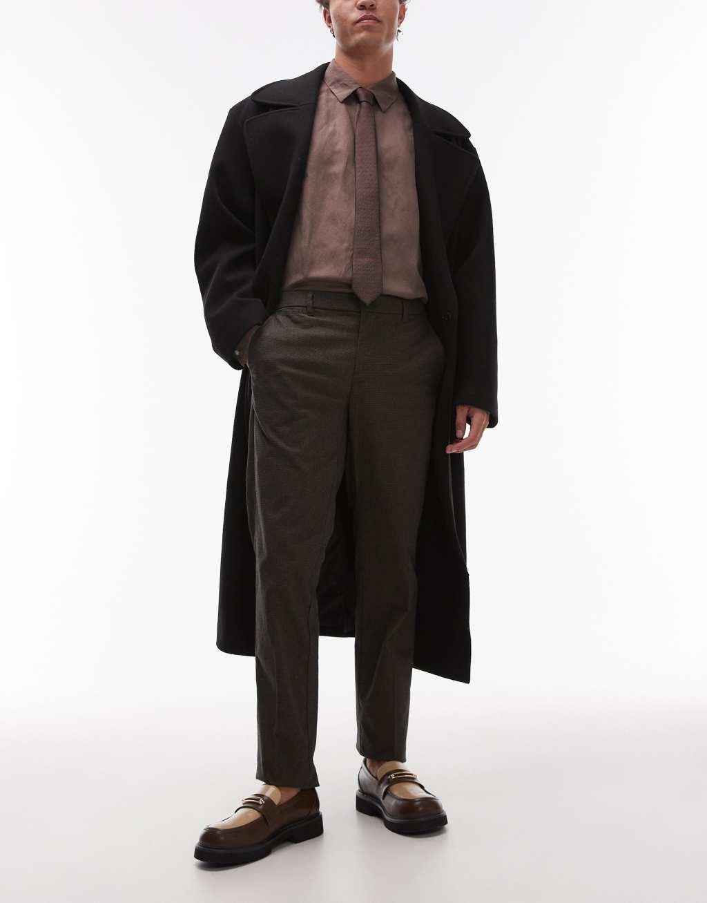 Mango herringbone tailored pants in brown Product Image