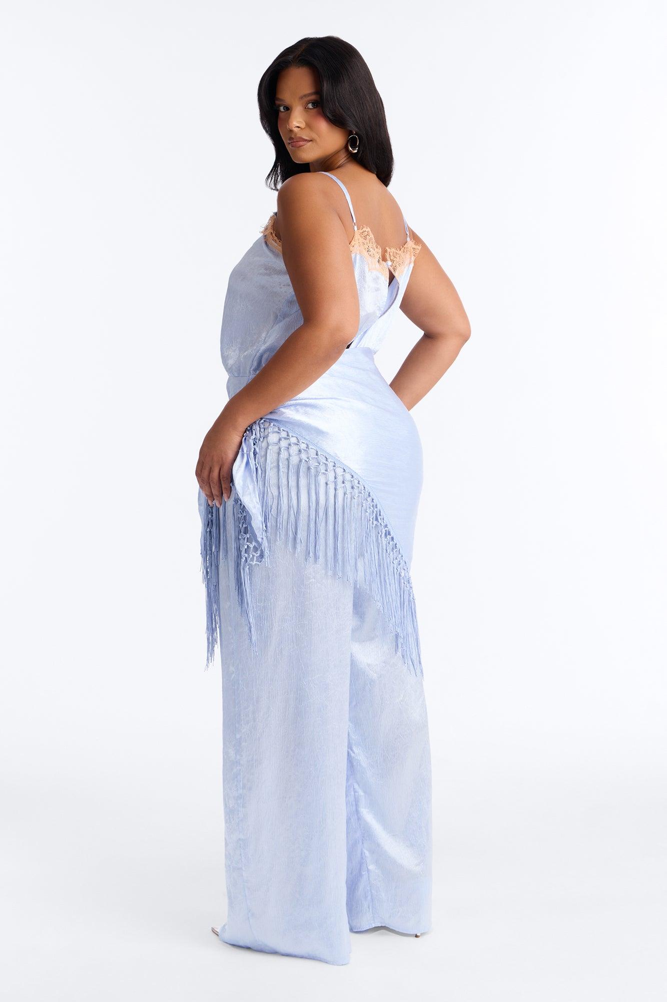Elsa Satin Waist Scarf Jumpsuit - Blue Female Product Image