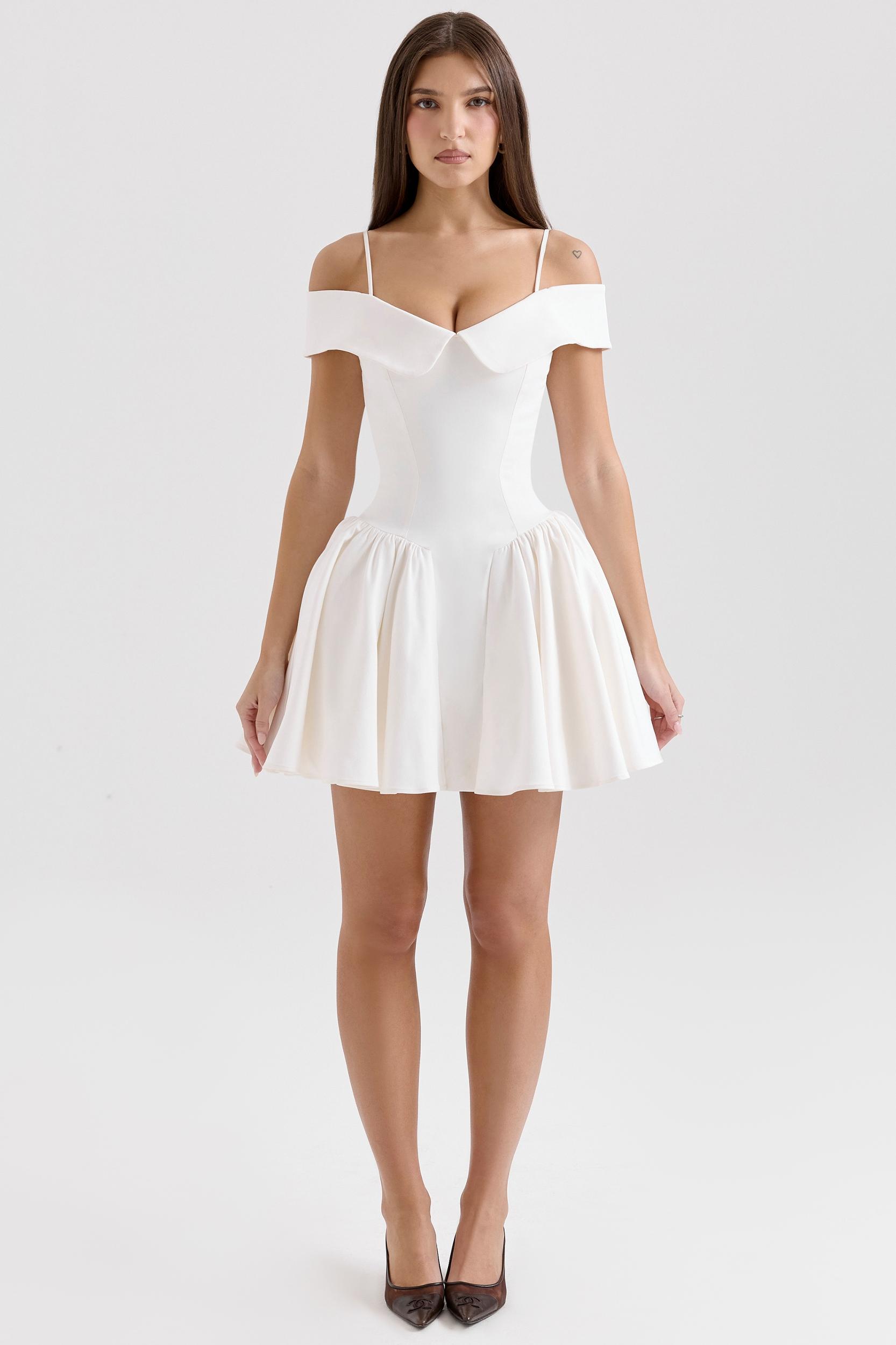 Elida  white twill off shoulder mini dress Product Image