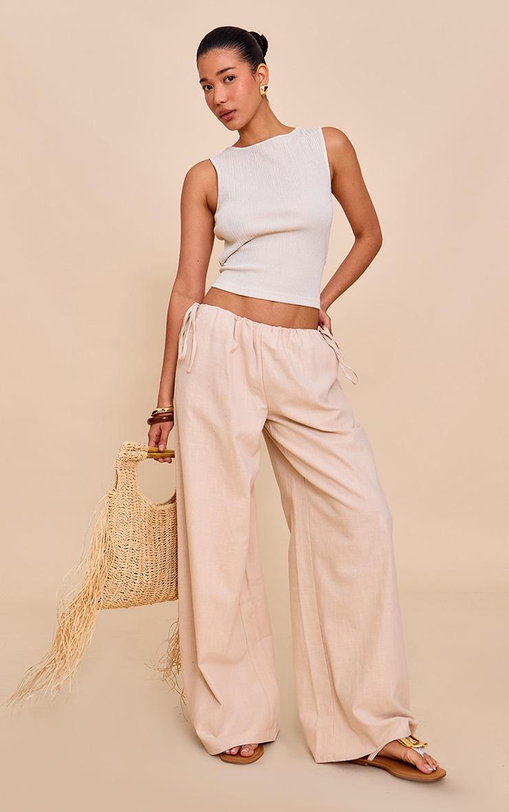 Cream Textured Boat Neck Sleeveless Top Product Image