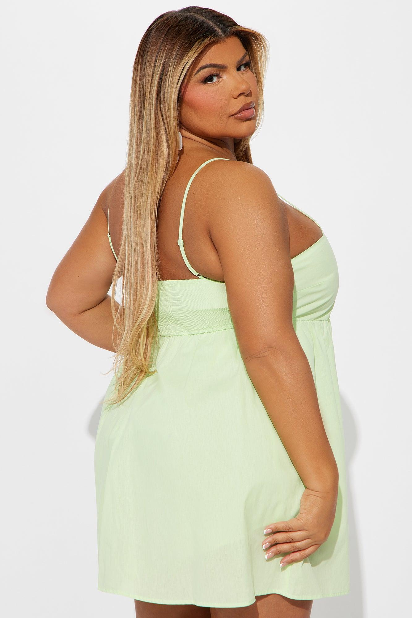 Ava Poplin Babydoll Mini Dress - Neon Green Product Image