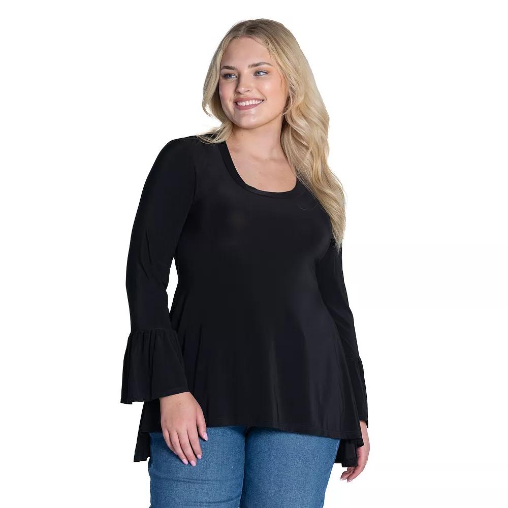 Plus Size 24Seven Comfort Apparel Long Bell Sleeve High-Low Tunic Top, Women's, Size: 2XL, Black Product Image