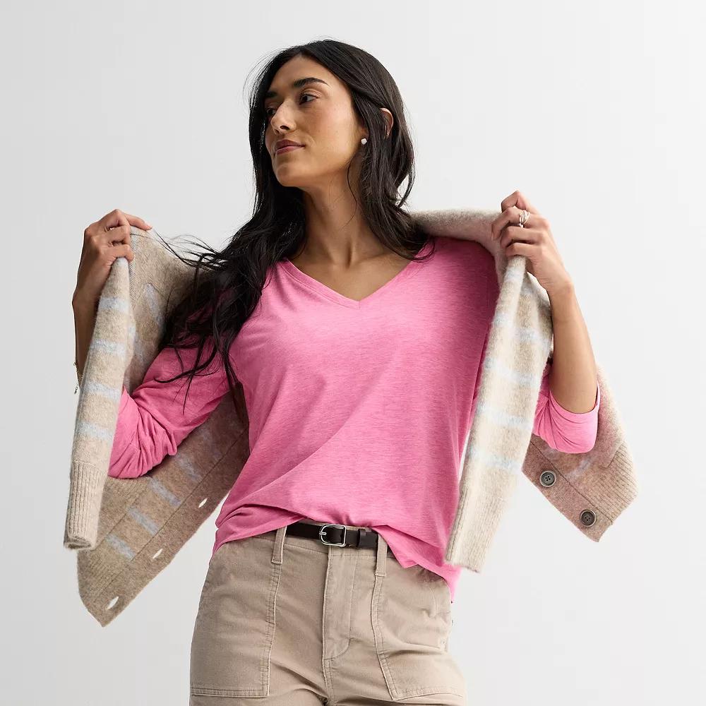 Petite Sonoma Goods For Life® Everyday Long Sleeve V-Neck T-Shirt, Women's,  Product Image