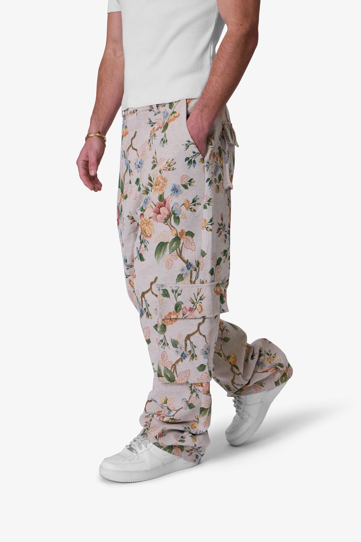 Jacquard Rose Cargo Pants - Gold Product Image