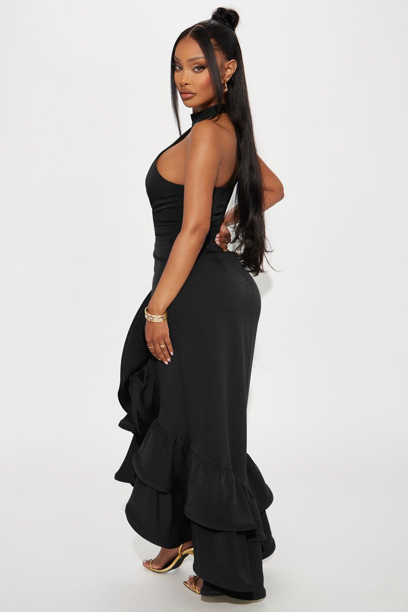 Olivia Ruffle Maxi Dress - Black Female Product Image