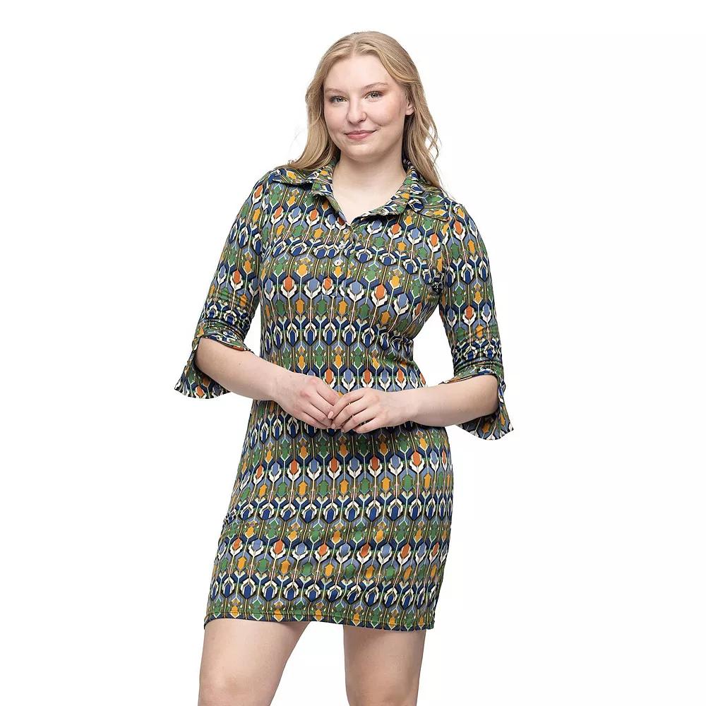 Women's 24Seven Comfort Apparel Geometric 3/4-Sleeve Collar Mini Dress,  Product Image