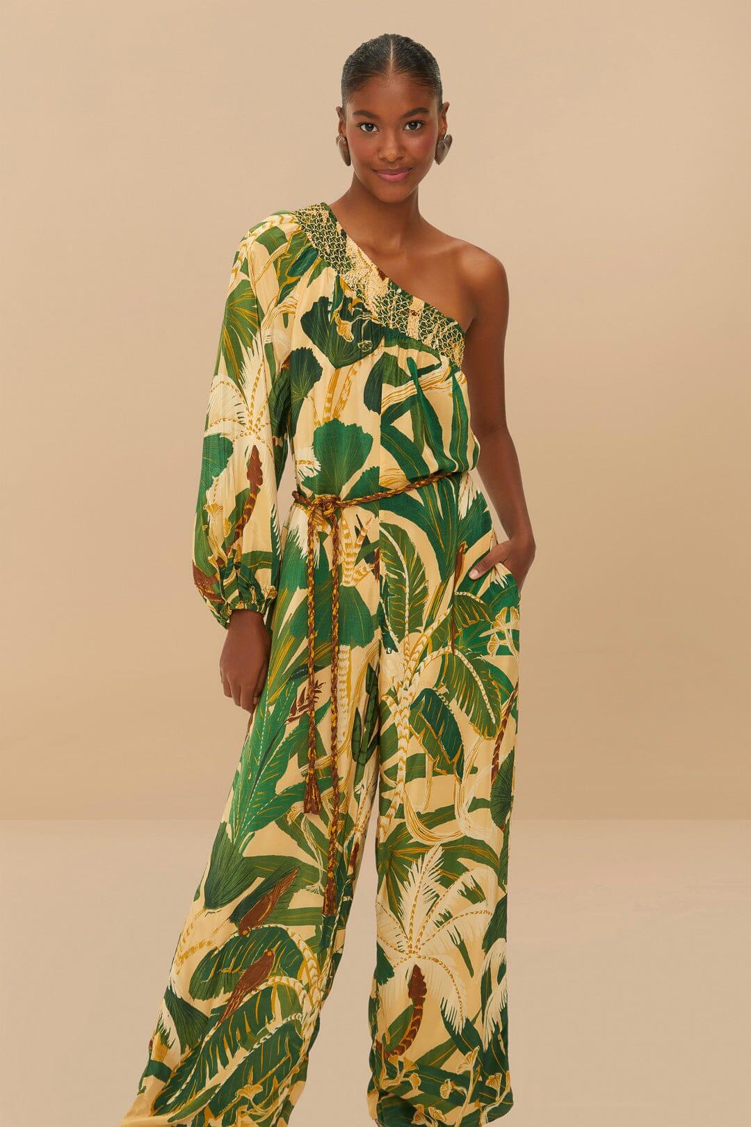 Beige Tropical Isla One-Shoulder Jumpsuit Product Image
