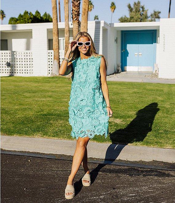 J.Marie Saylor 3D Lace Round Neck Sleeveless Shift Dress Product Image
