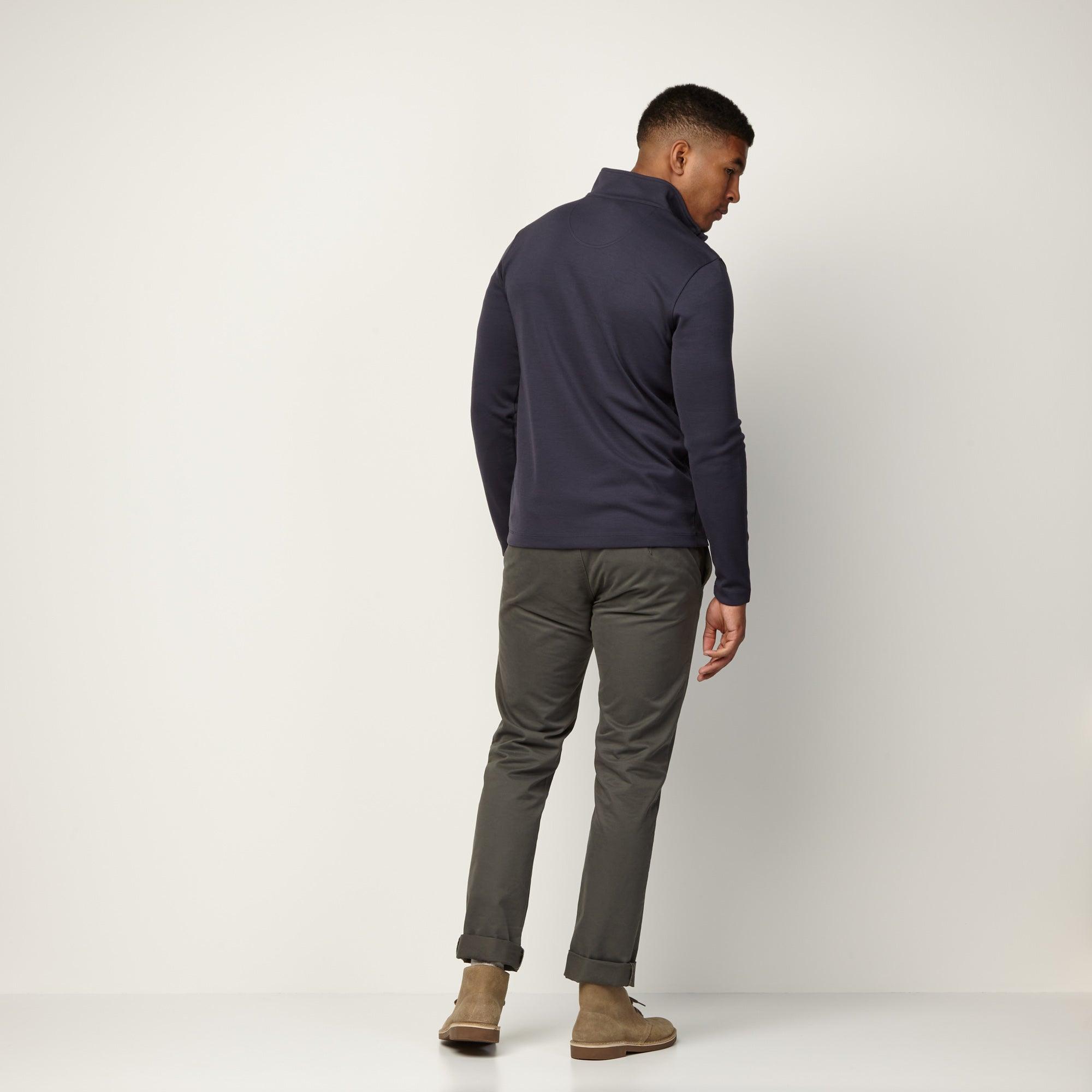 Merino Wool Quarter-Zip Ponte Pullover | Washed Navy Product Image