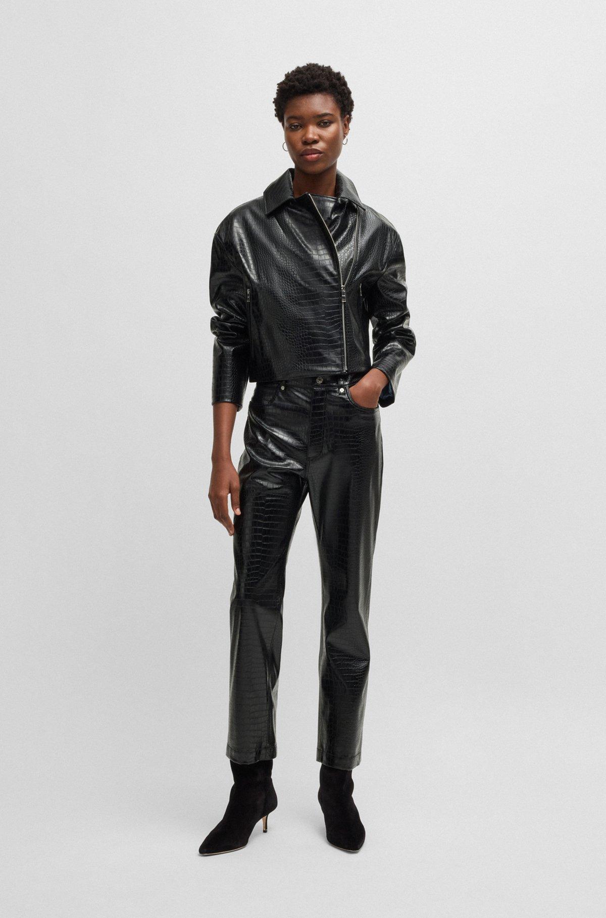 Crocodile-embossed biker jacket in faux leather Product Image