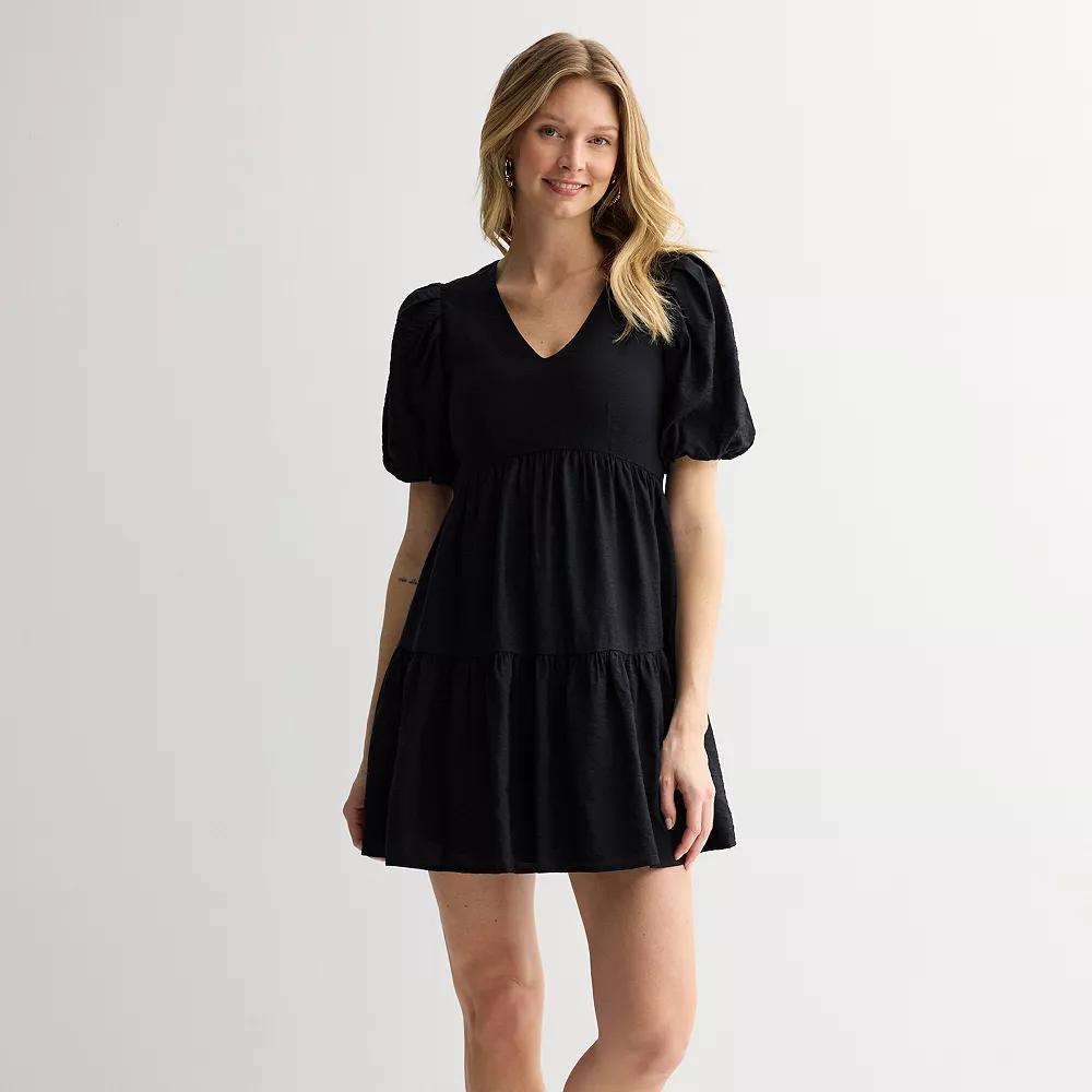 Petite Nine West Bubble Sleeve Babydoll Dress, Women's, Size: Small Petite, Mineral Black Product Image