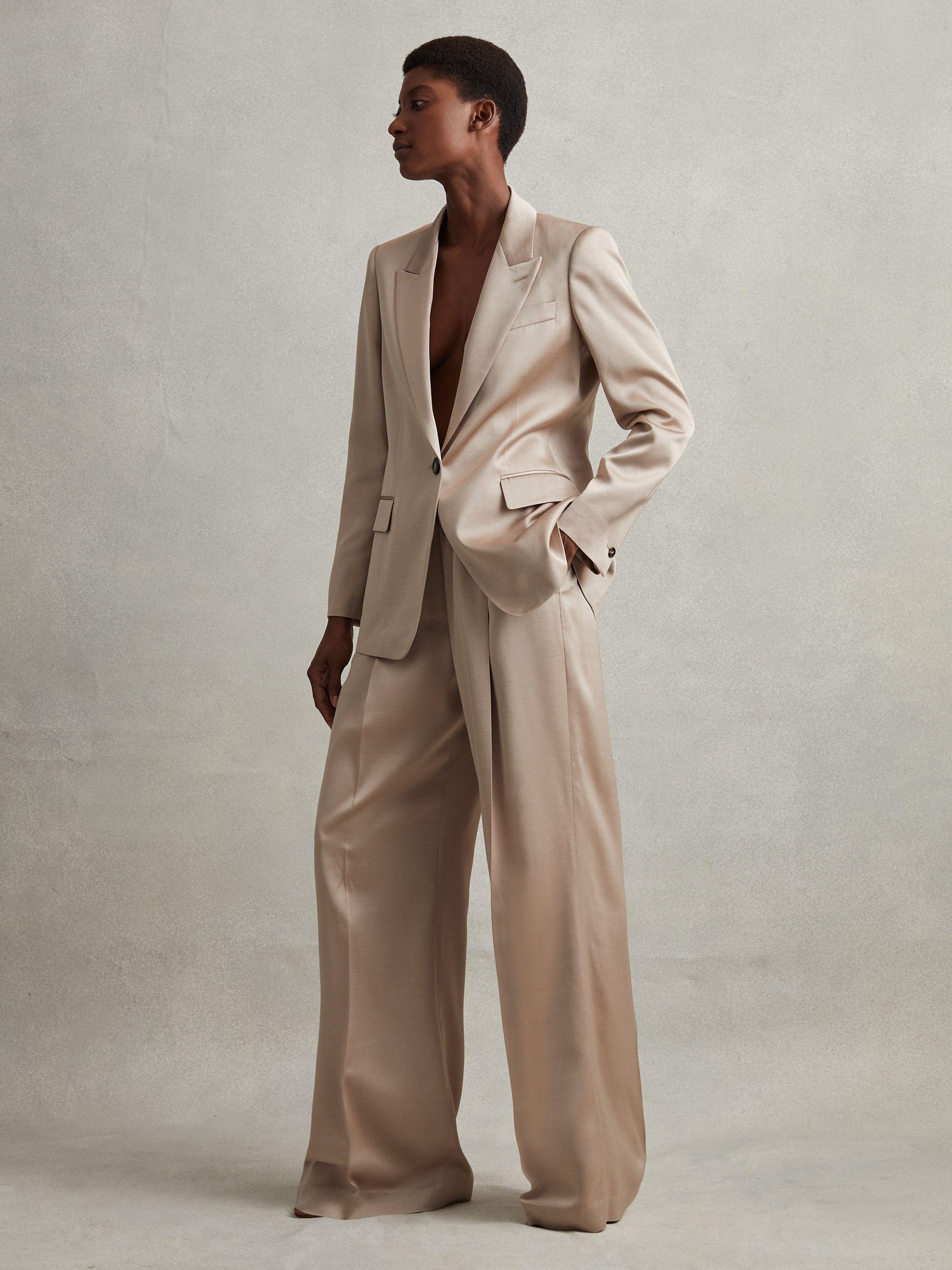 Satin Single Breasted Suit Blazer in Gold Product Image