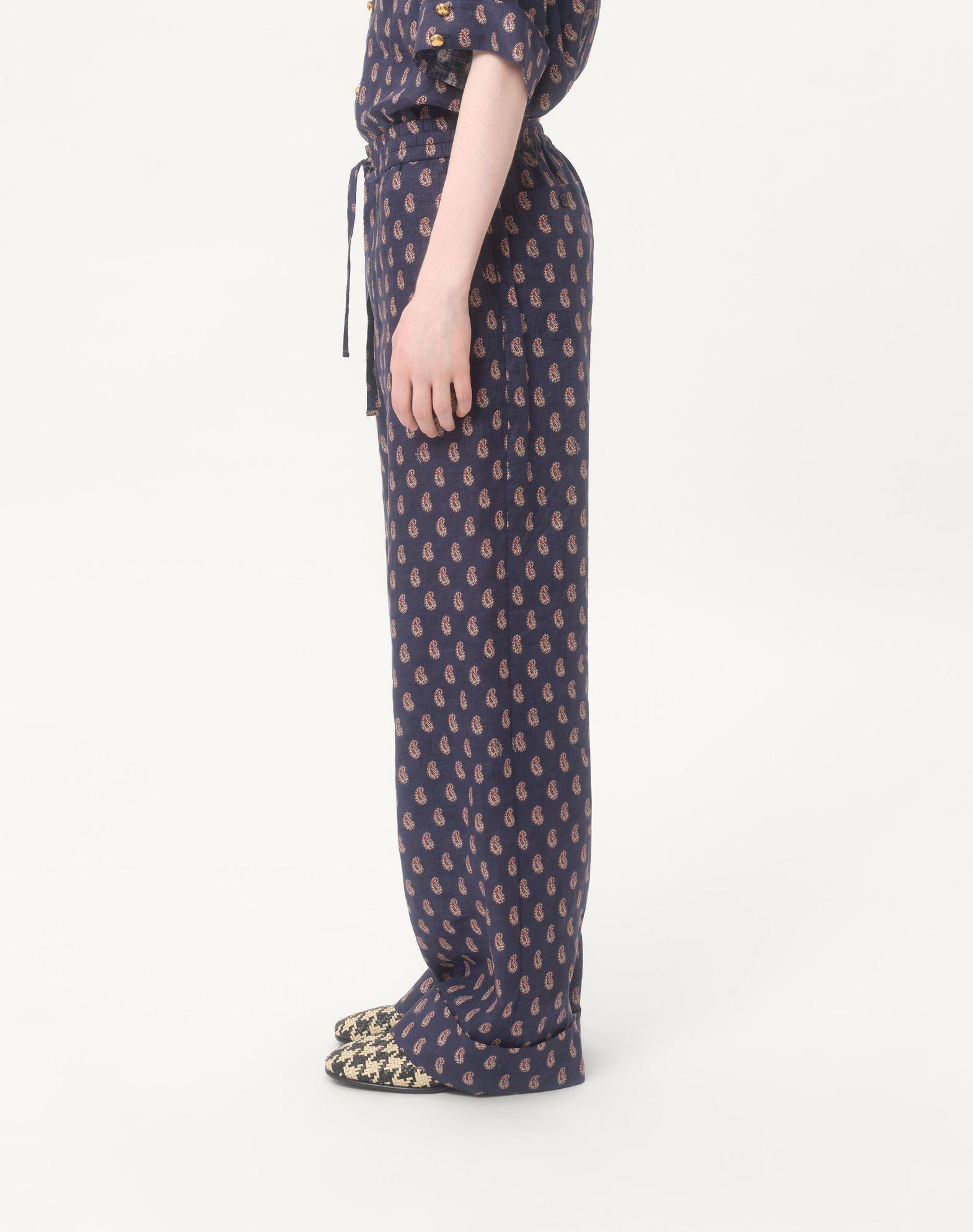 Lightweight Cuffed Linen Pants With Voyage Imaginaire Print Product Image