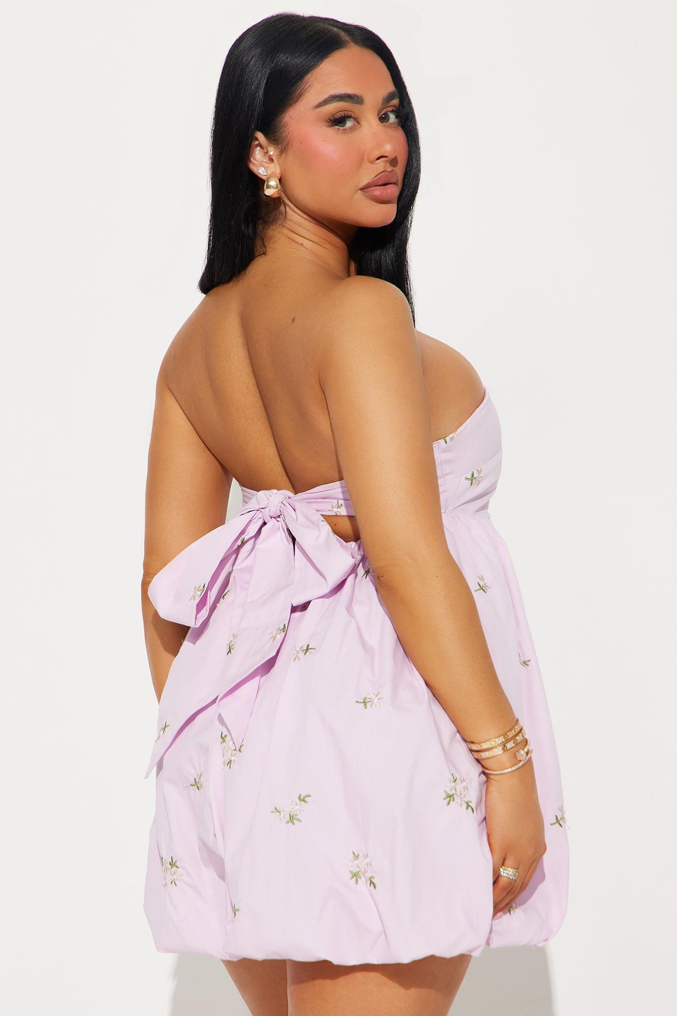 Aria Linen Bubble Mini Dress - Purple Product Image