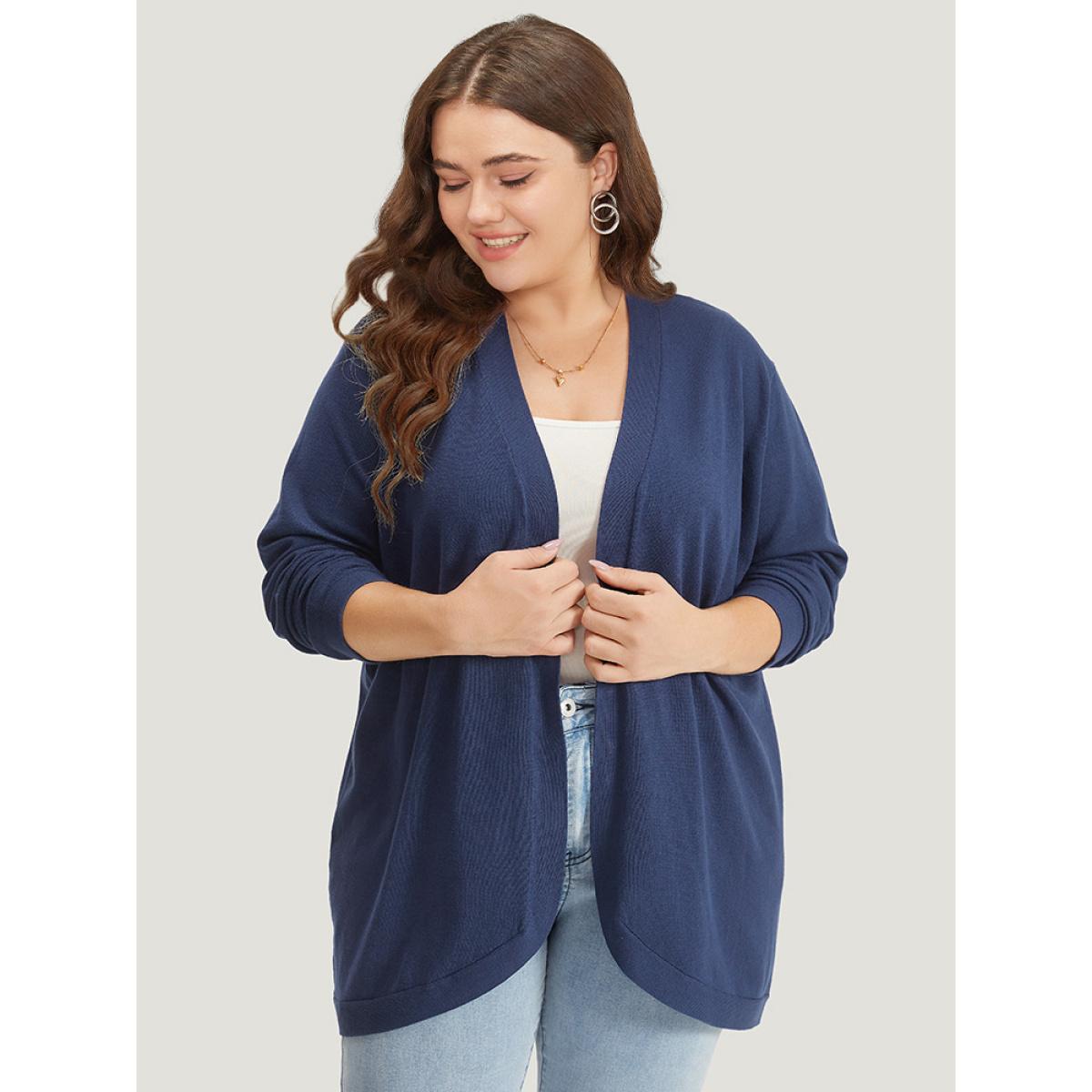 Plus Size Supersoft Essentials Curved Hem Open Front Cardigan Indigo Women Casual Loose Long Sleeve Everyday Cardigans BloomChic 12/L Product Image