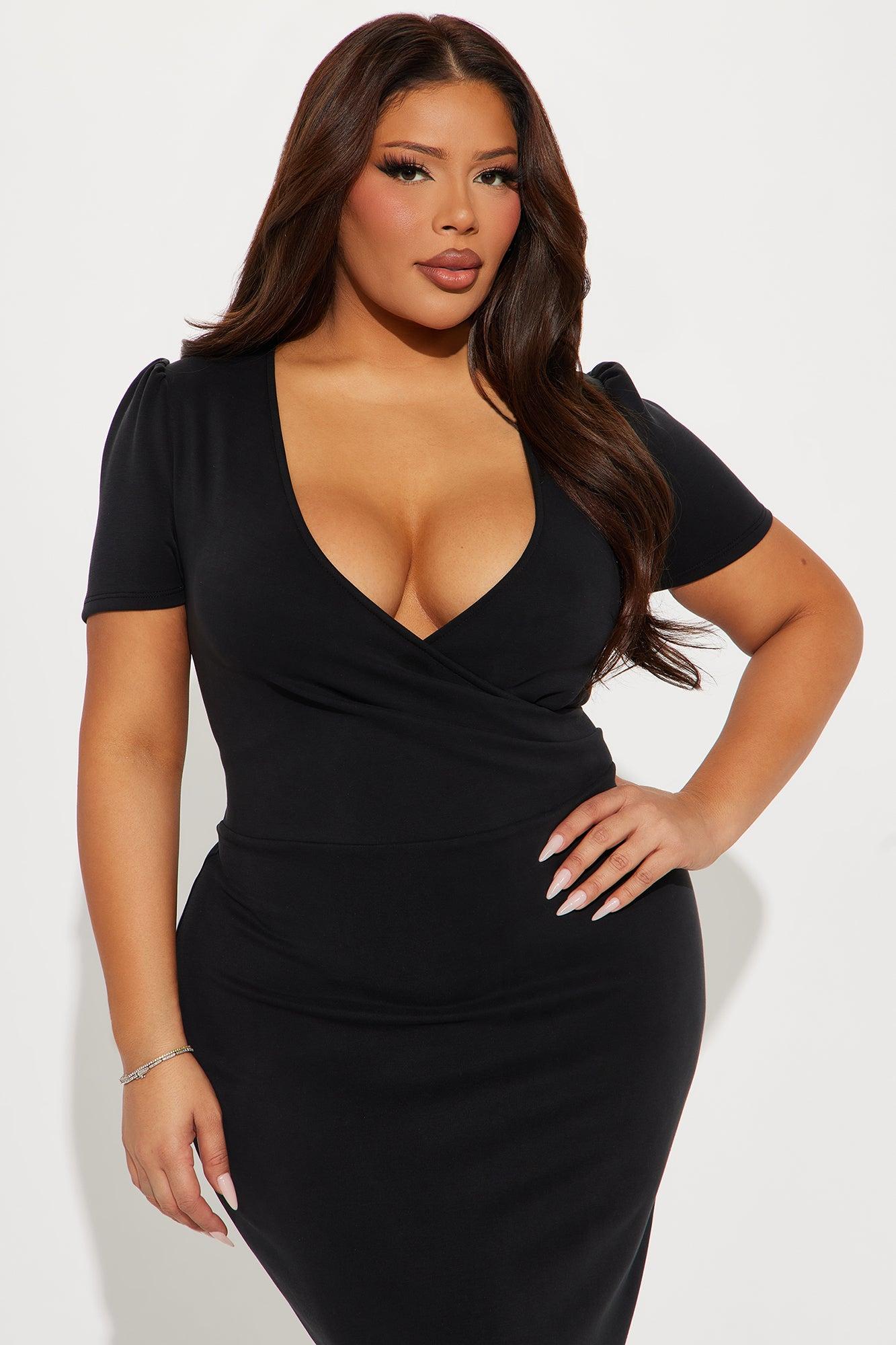 Eva Short Sleeve Midi Dress - Black Product Image